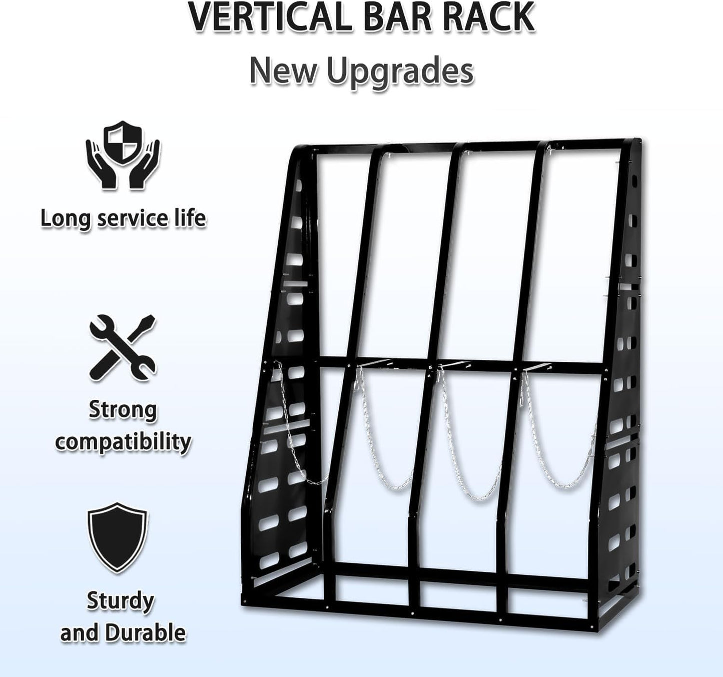 Steel Vertical Long Parts Storage Rack, Lumber Storage Rack 1500 LBS Capacity, Heavy Duty Standing Bar Rack with Safety Chain for Garage Workshop Factory, 4 Bays, Black,