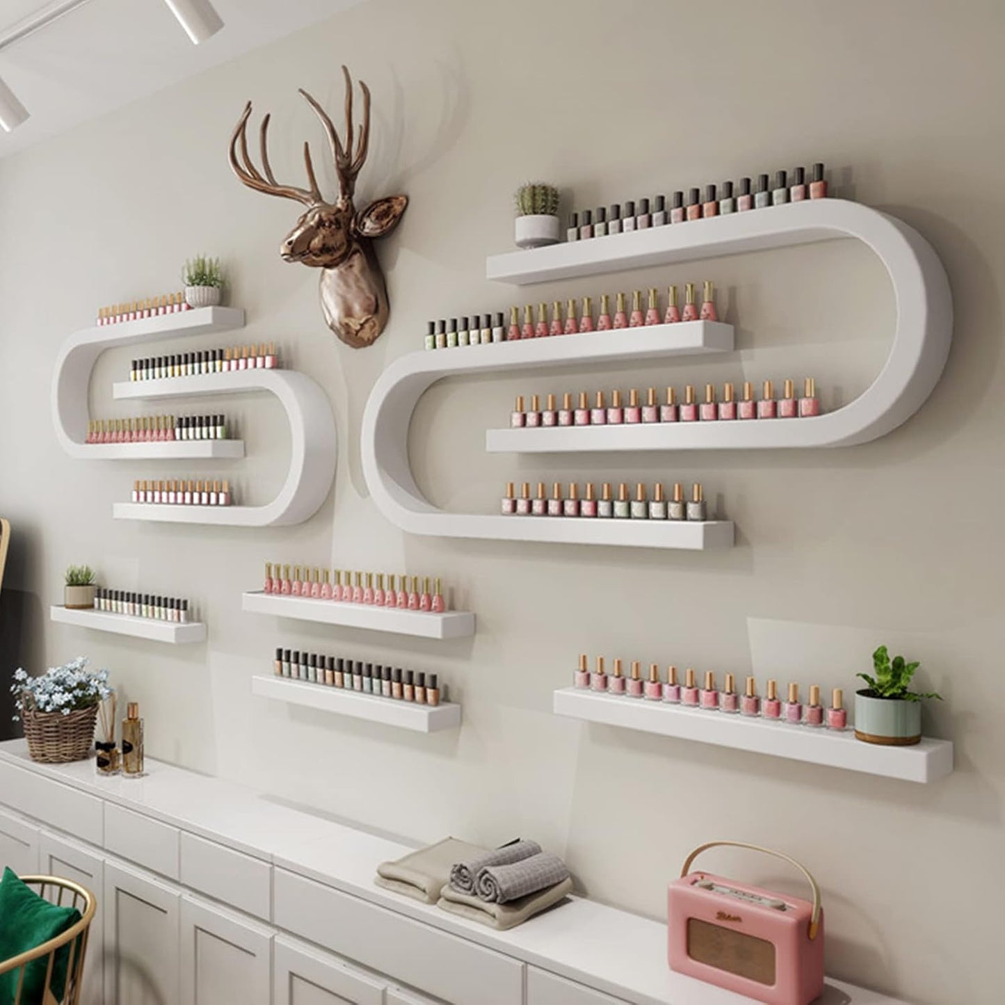 Wall Mounted Nail Polish Bottle Display Rack, U-Shaped Essential Oil Perfume Storage Shelf, Hanging Salon Beauty Nail Shop Organizer Perfume Holder