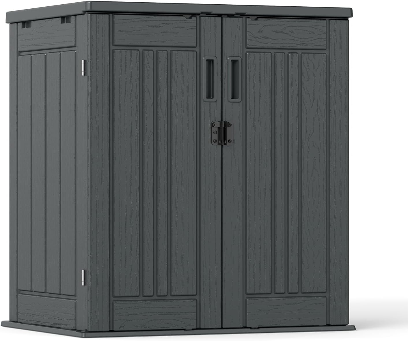 Outdoor Storage Cabinet with 2 Shelves, Waterproof Resin Horizontal Tool Shed, Lockable 15 cuft. Storage Shed for Patio, Garden, Yard, Grey