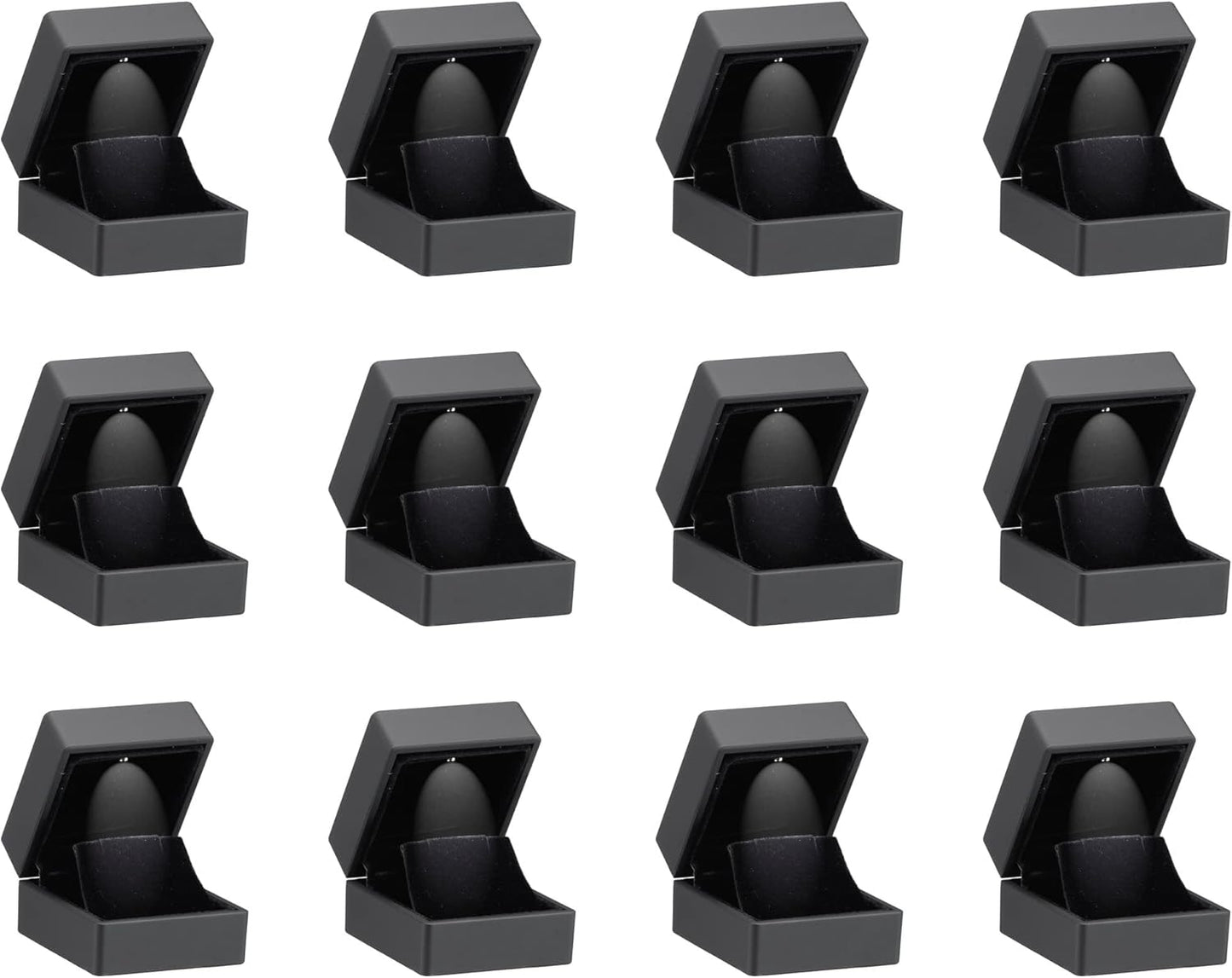 Allure - Bulk Case Of 12 - Luxury Earring Boxes With LED Light, Square Shaped Elegant Diamond Earring Case, For Unique Proposal Or Wedding, Small, Black Velvet Interior Jewelry Display Gift Box.