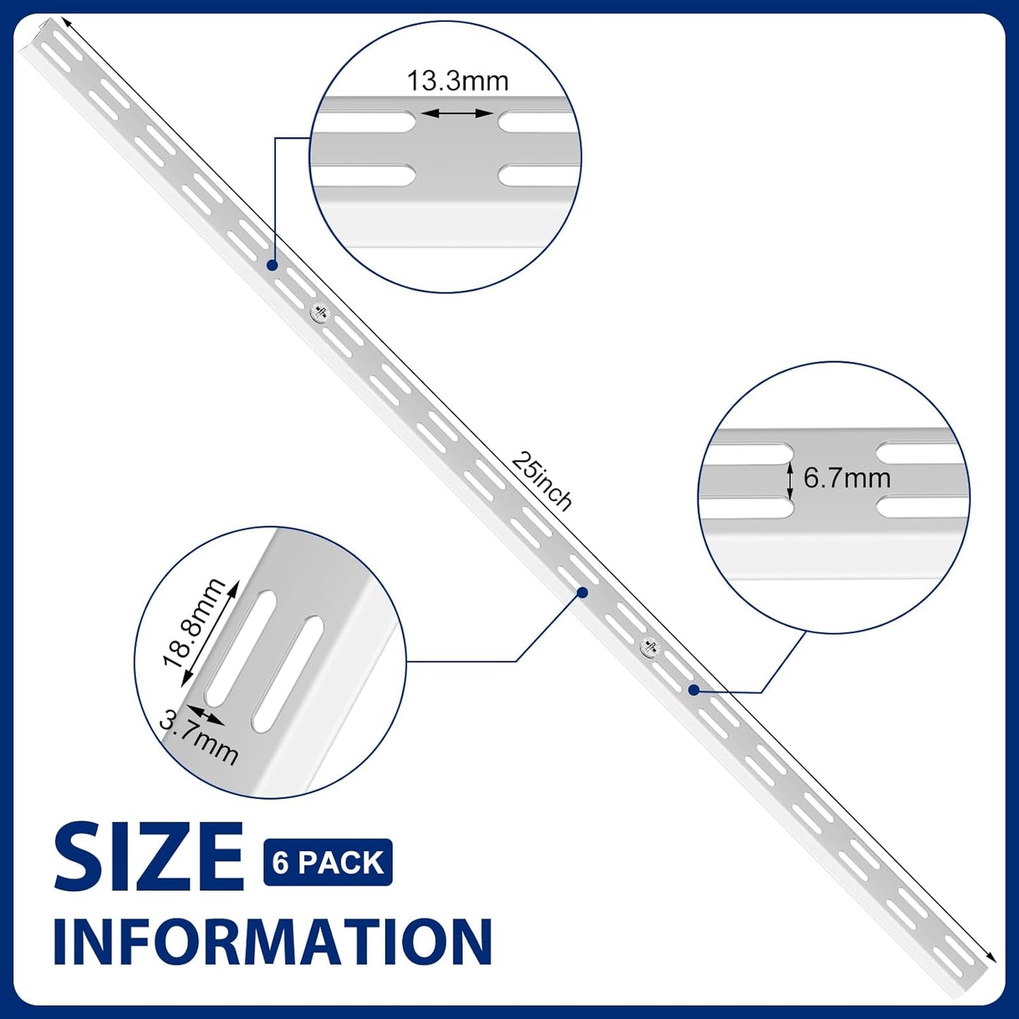6 Pcs Dual Track Upright Wall Shelving System Heavy Duty Support System Twin Slot Shelf Rail Shelf Standards for Pantries Linen Closets Laundry Rooms(White,25 Inch)