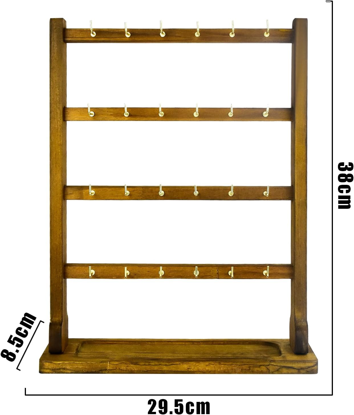 4 Layers of Wooden Display Eacks With Hooks for Necklaces. Rings, Earrings, Bracelets, And Other Jewelry Storage Display Rack (Walnut Wood Color)