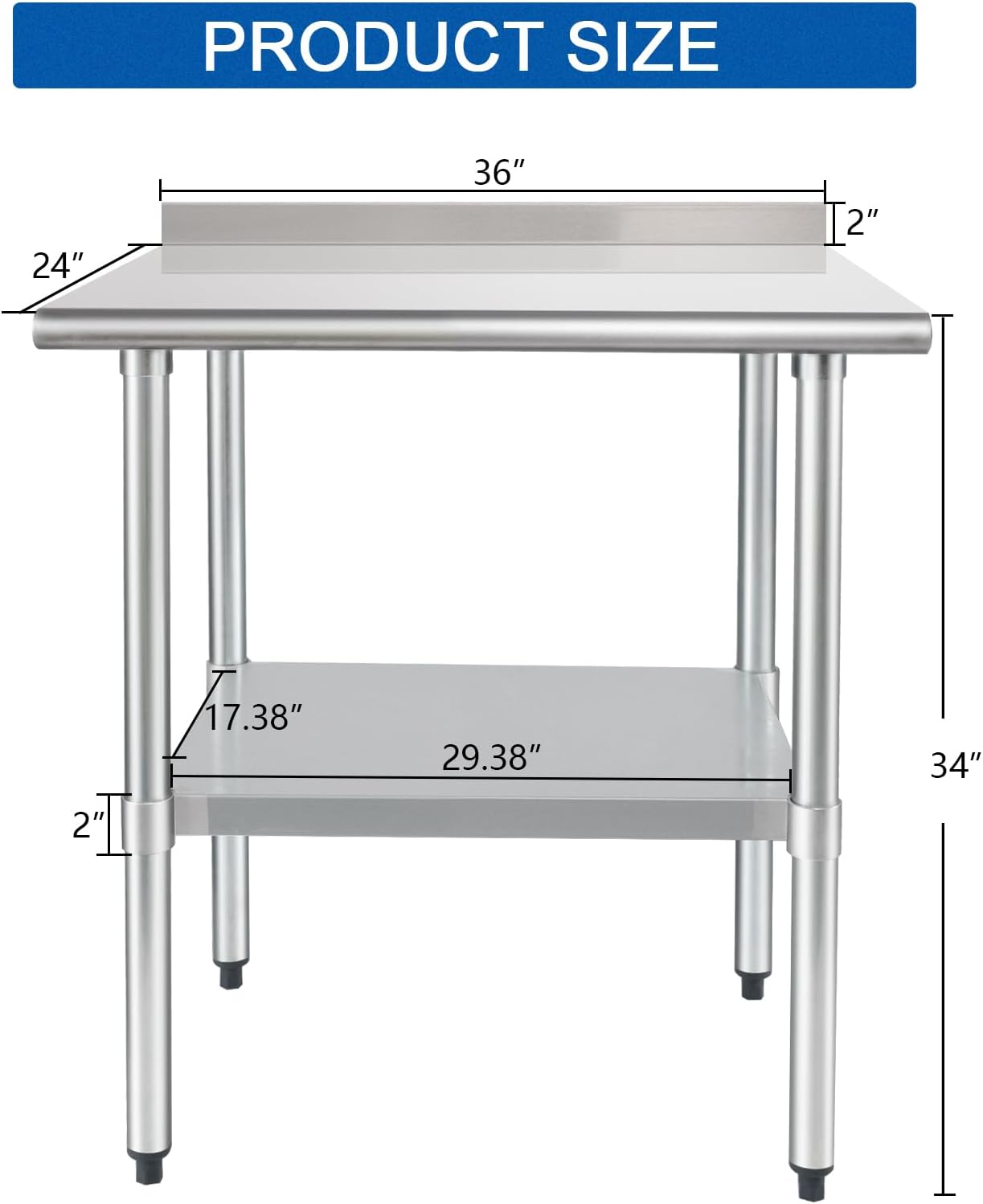 HARDURA Stainless Steel Table Prep & Work Table 24 x 36 Inches NSF Heavy Duty Commercial with Undershelf and Backsplash for Restaurant Kitchen Home and Hotel