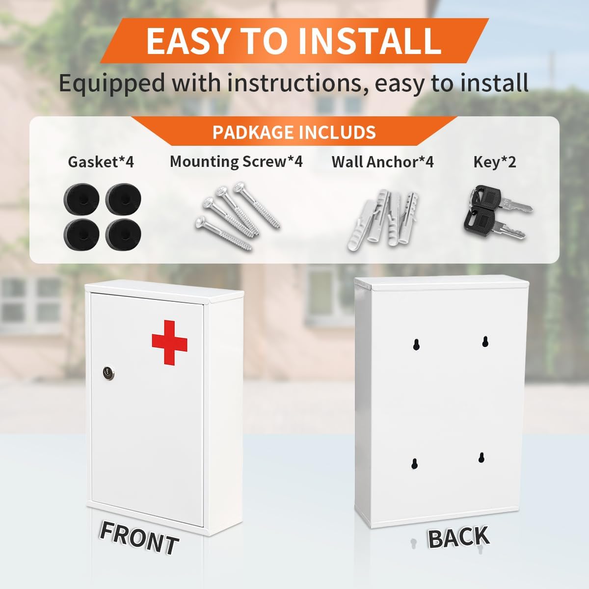 Steel Wall-Mount Lockable Medical Cabinet, 2-Tier Medical Box with Key, Metal Storage Box, Medicine Organizer Secure Large Capacity, First Aid Cabinet for Bathroom School 12.59×8.46×3.14"