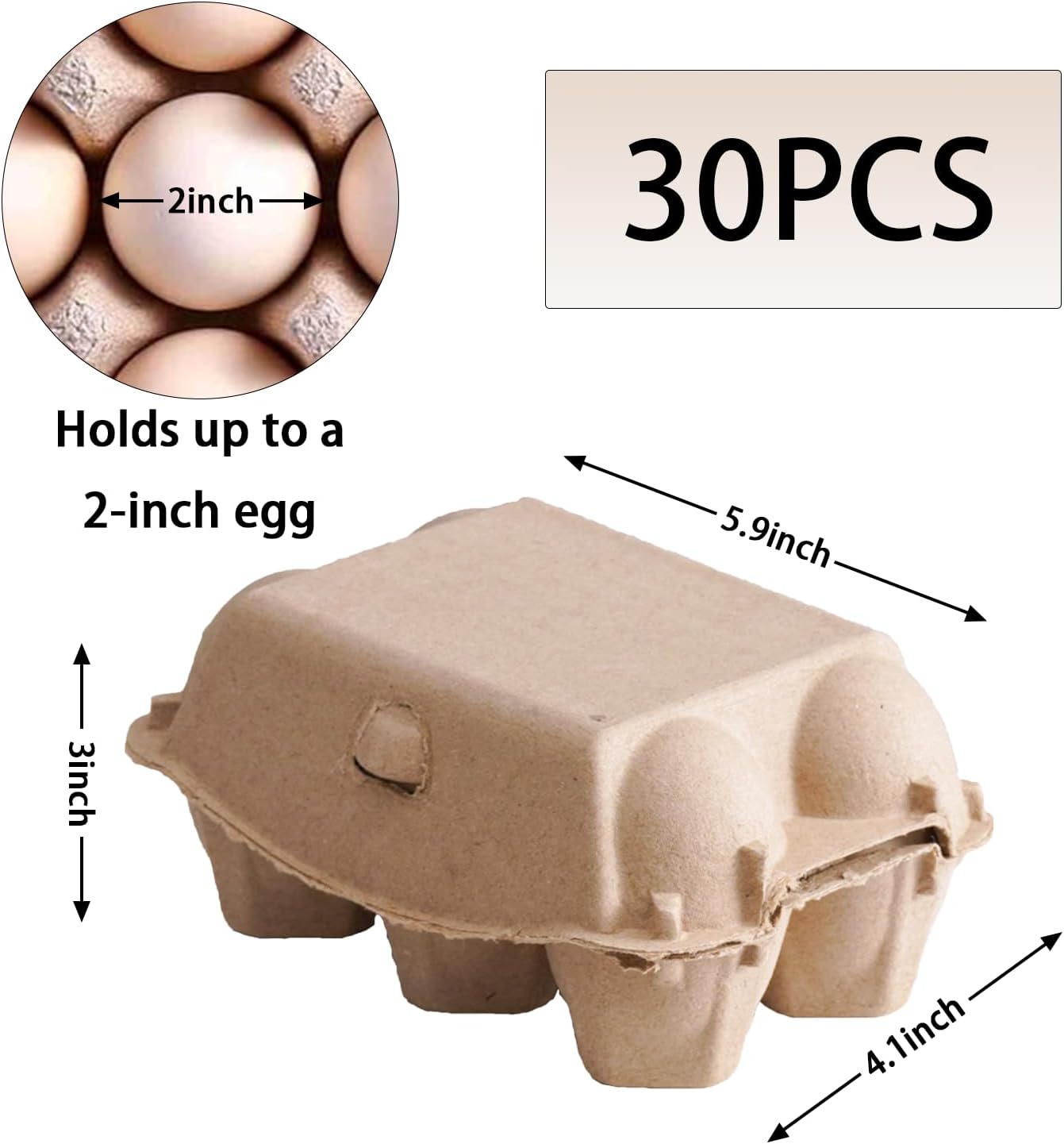30 Pack Half Dozen Egg Cartons, Blank Natural Pulp Egg Carton Bulk 6 Count for Chicken Eggs or Duck Eggs, Reusable, Protects, Egg Storage Containers for Home Kitchen and Farmhouse (30 PCS 6 Count)