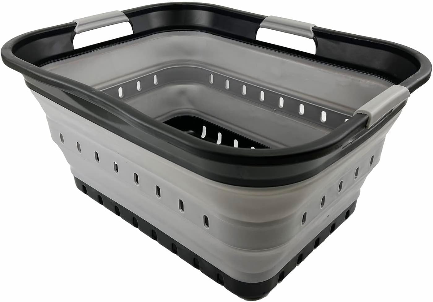 SAMMART 42L (11 gallon) Collapsible Plastic Laundry Basket - Foldable Pop Up Storage Container/Organizer - Space Saving Hamper/Basket (Black/Alloy Grey)