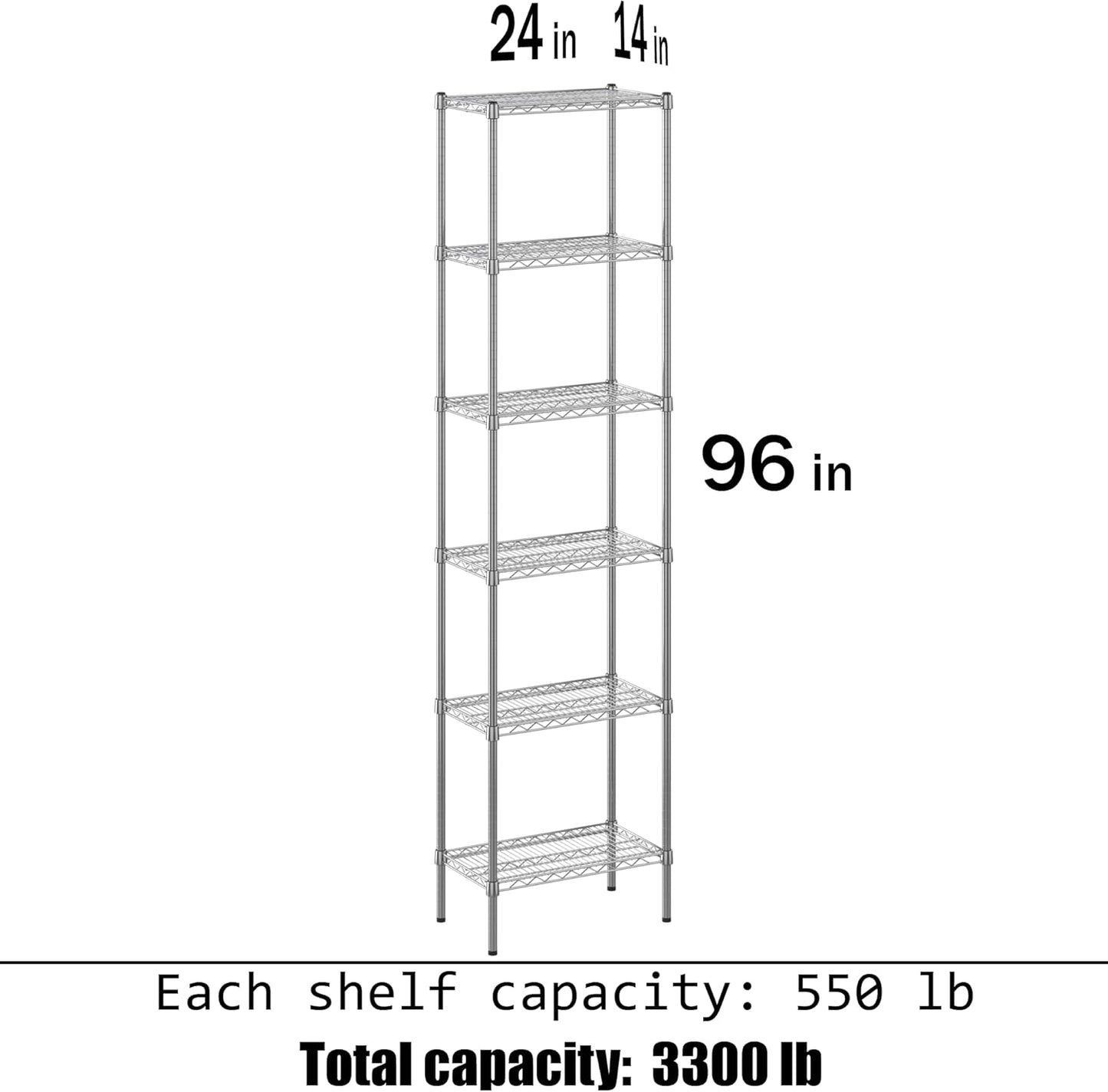 14" Deep x 24" Wide x 96" Height Wire Shelving Kit | 6-Tier | NSF Commercial Storage Rack Unit