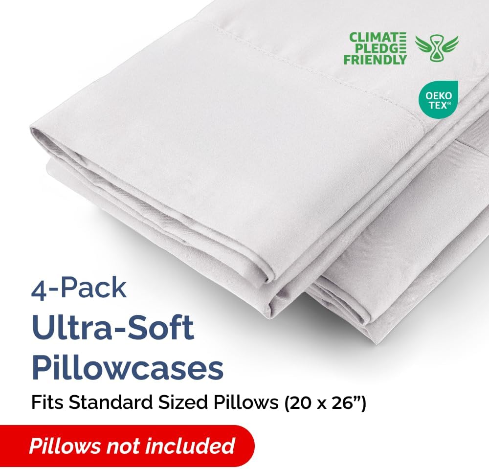 Standard Pillow Cases - 4 Pack - Super Soft Pillowcase Covers - Envelope Enclosure - Hotel Quality Pillow Protectors - Wrinkle Free, Fade & Stain Resistant - Machine Washable - 20" x 26" (French Grey)