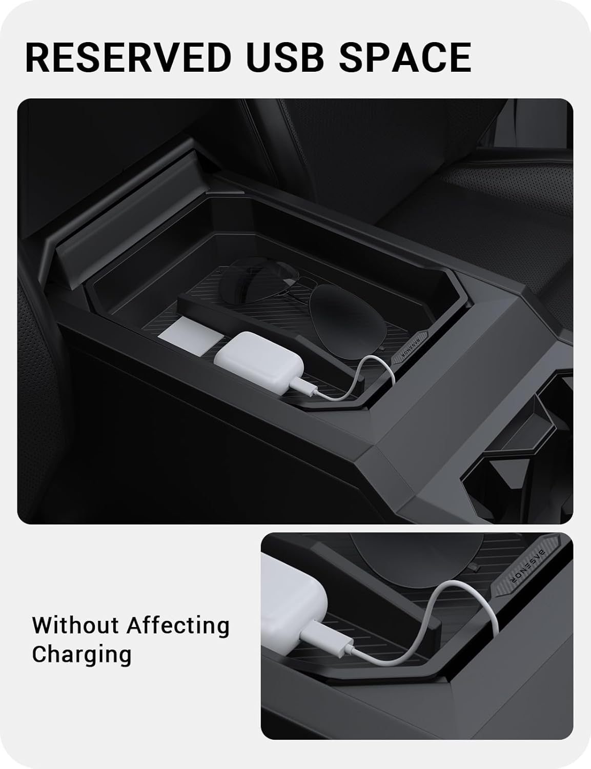 BASENOR 2024 2025 Tesla Cybertruck Center Console Organizer Tray(Carbon Edition) (Proprietary Design) Armrest Storage Box for Cybertruck Accessories