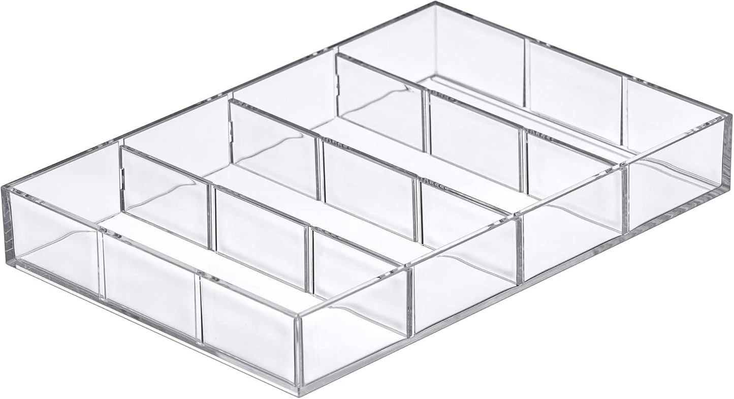 Amazing Abby - Soleil - Acrylic 4-Compartment Sunglass Organizer, Plastic Eyeglass Display Case, Transparent Jewelry Storage Tray, Clear Beauty Supply Holder, Great for Bedroom and Bathroom