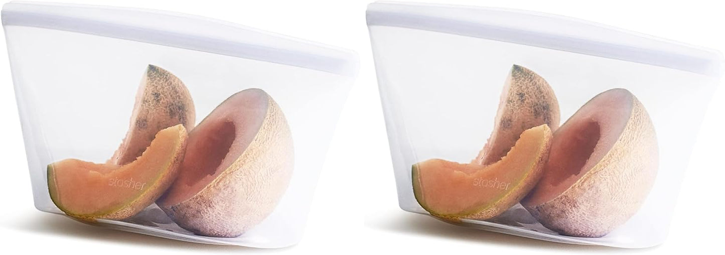 Stasher Premium Silicone Reusable Food Storage Bag, Clear | Microwave, Sous Vide, Dishwasher, Oven and Freezer Safe | BPA Free, Leak-free, Eco-friendly, 8-Cup Bowl (Pack of 2)