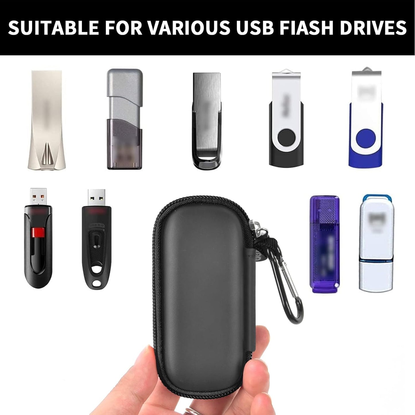 USB Flash Drive Case, SD Card Holder Compatible with Thumb Drive, Memory Cards, SDXC SDHC Storage Bag, Electronic Accessories Organizer for SanDisk for Samsung for Inland (All Black)
