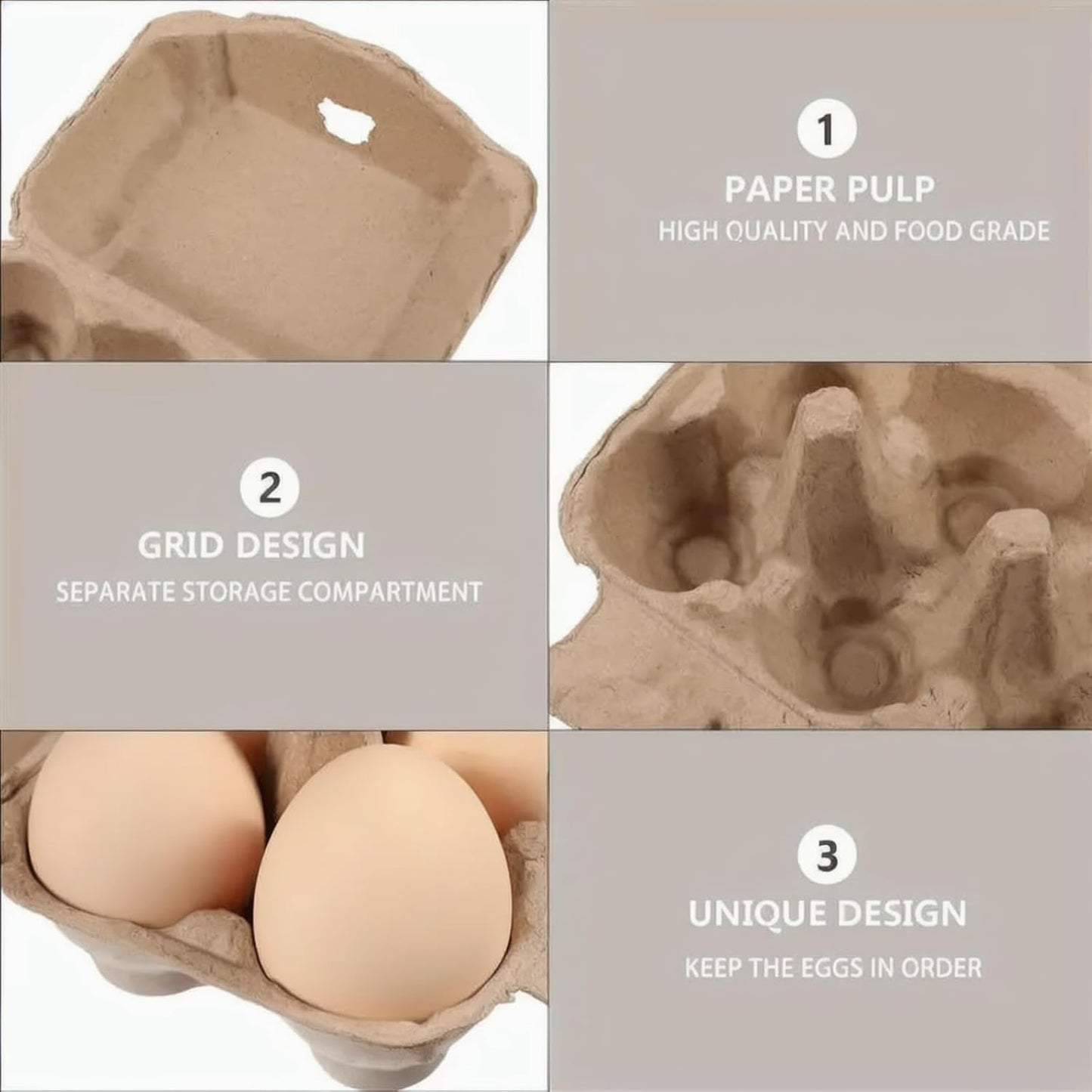 30 Pack Half Dozen Egg Cartons, Blank Natural Pulp Egg Carton Bulk 6 Count for Chicken Eggs or Duck Eggs, Reusable, Protects, Egg Storage Containers for Home Kitchen and Farmhouse (30 PCS 6 Count)