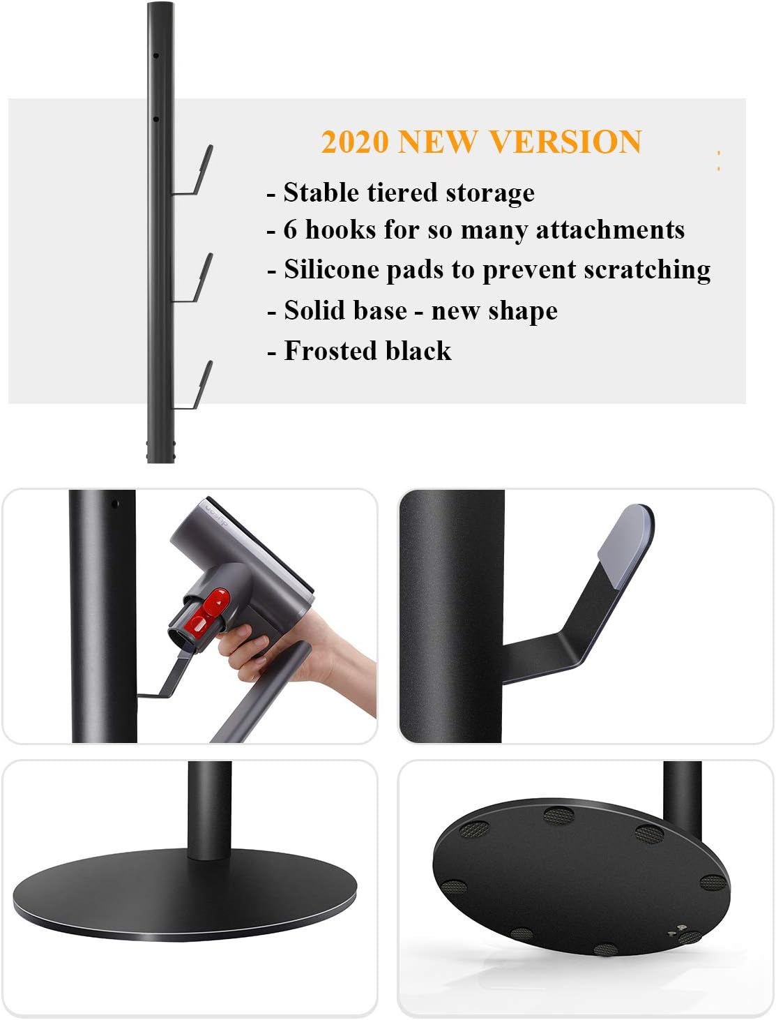 Storage Stand Holder Compatible with V15 Detect V11 V10 V8 V7 V6 Cordless Vacuum Cleaners and Accessary, Floor Docking Station Metal Organizer Bracket with 6 Hooks,Black
