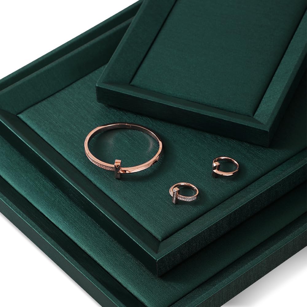 Flat Tray For Jewelry, Premium Green Leather Jewelry Tray, Large Jewelry Display Tray For Watch, Necklace, Ring, Pendants