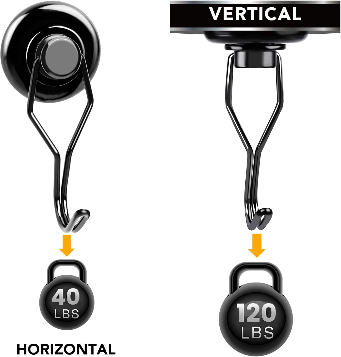 MIKEDE Strong Magnetic Hooks, 120LB Swivel Magnetic Hooks Cruise, Black Neodymium Magnet Hooks Heavy Duty for Hanging, Grill, Cruise Cabins, Refrigerator, Grill, Kitchen, Locker - Pack of 12