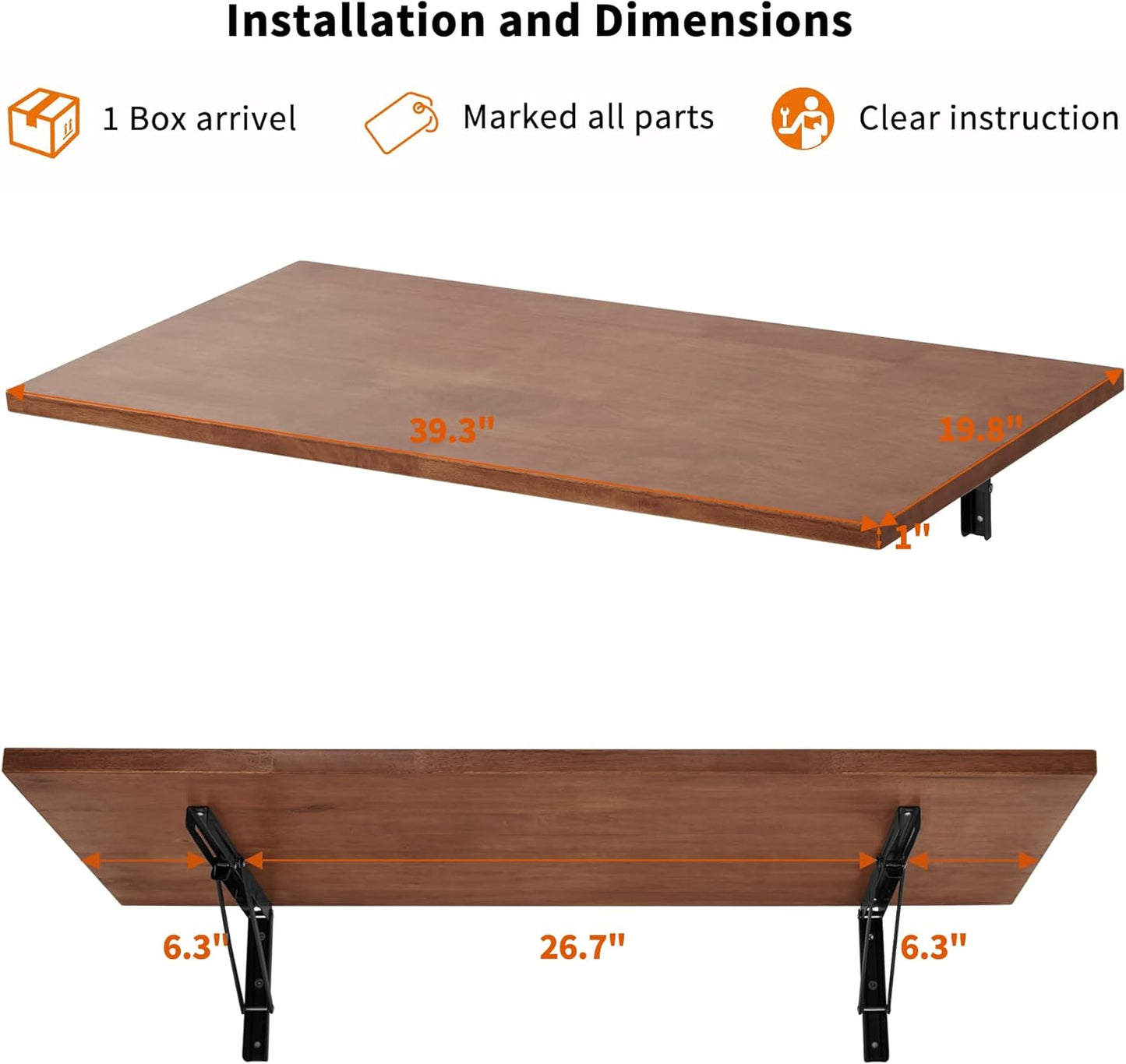 MCombo Wall Mounted Workbench with Solid Wooden Tabletop for Garage, Laundry, Folding Worktable for Home, Office, Washroom AD90