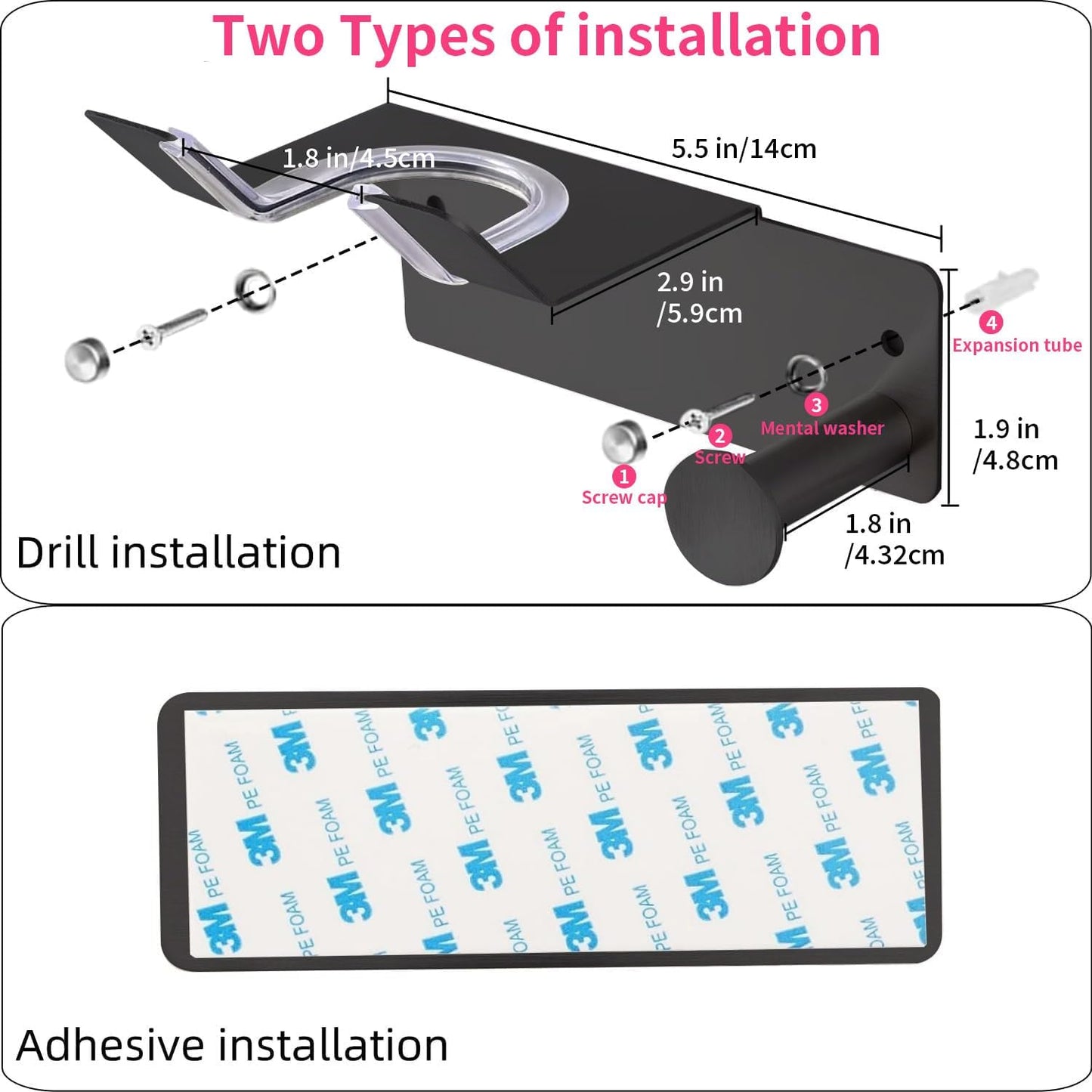 Hair Dryer Holder, Hair Dryer Holder Wall Mounted, Self Adhesive Blow Dryer Holder, Stainless Steel Hair Dryer Stand, Hairdryer Holder for Bathroom Black BANJEKT