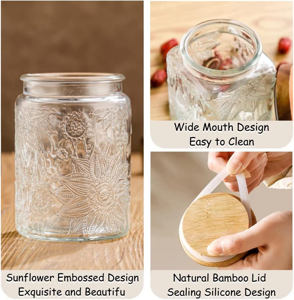 ANSQU Vintage Glass Jar with Lid, 23.7oz Airtight Glass Storage Canister Glass Food Storage Containers for Kitchen Counter, Pantry, Decorative Jar for Coffee, Tea, Sugar, Candy Cute Jar