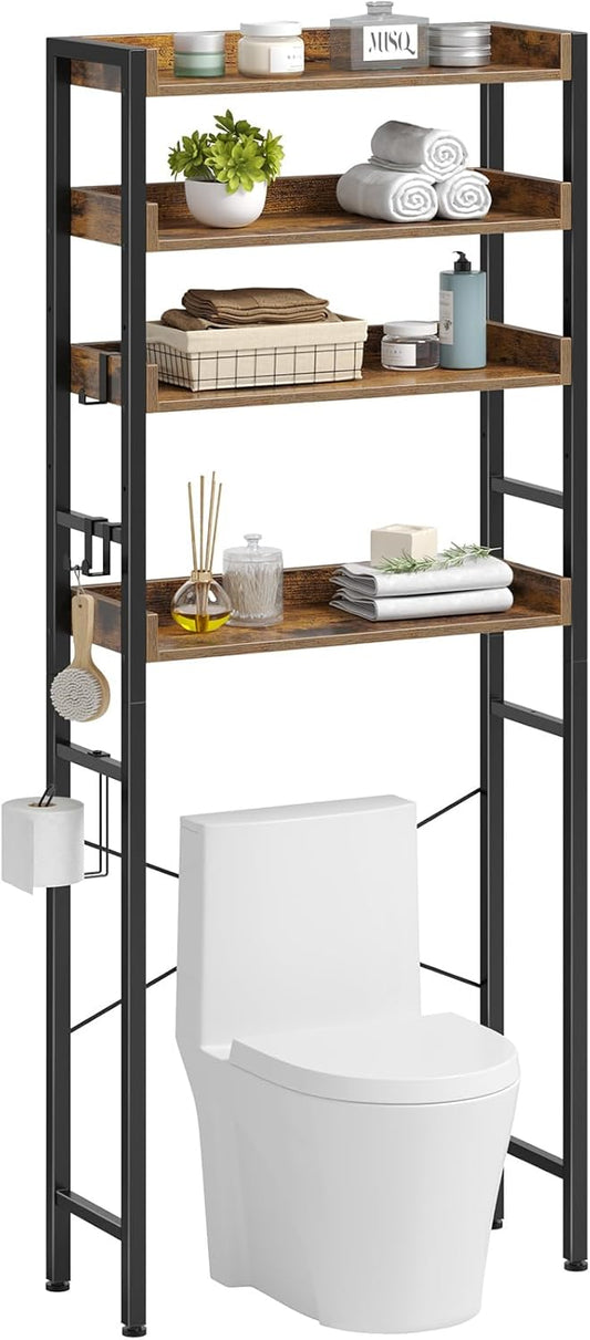 Rolanstar Over The Toilet Storage Rack, 3-Tier Bathroom Space Saver with Adjustable Shelves, Bathroom Organizer for Bathroom, Washroom, Rustic Brown