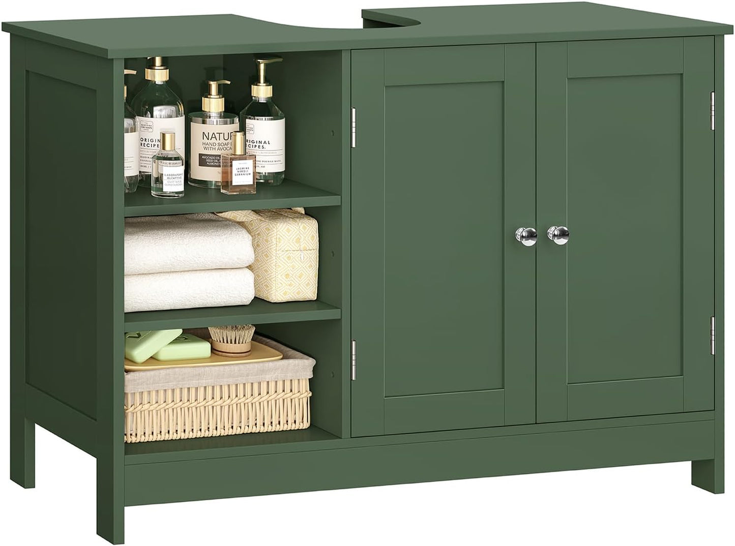 TEENFON 35.4" Pedestal Sink Storage Cabinet with 2 Doors and Adjustable Shelves, Bathroom Sink Cabinet, Under Sink Storage with U-Shape Cut-Out, Green UNYSG034V