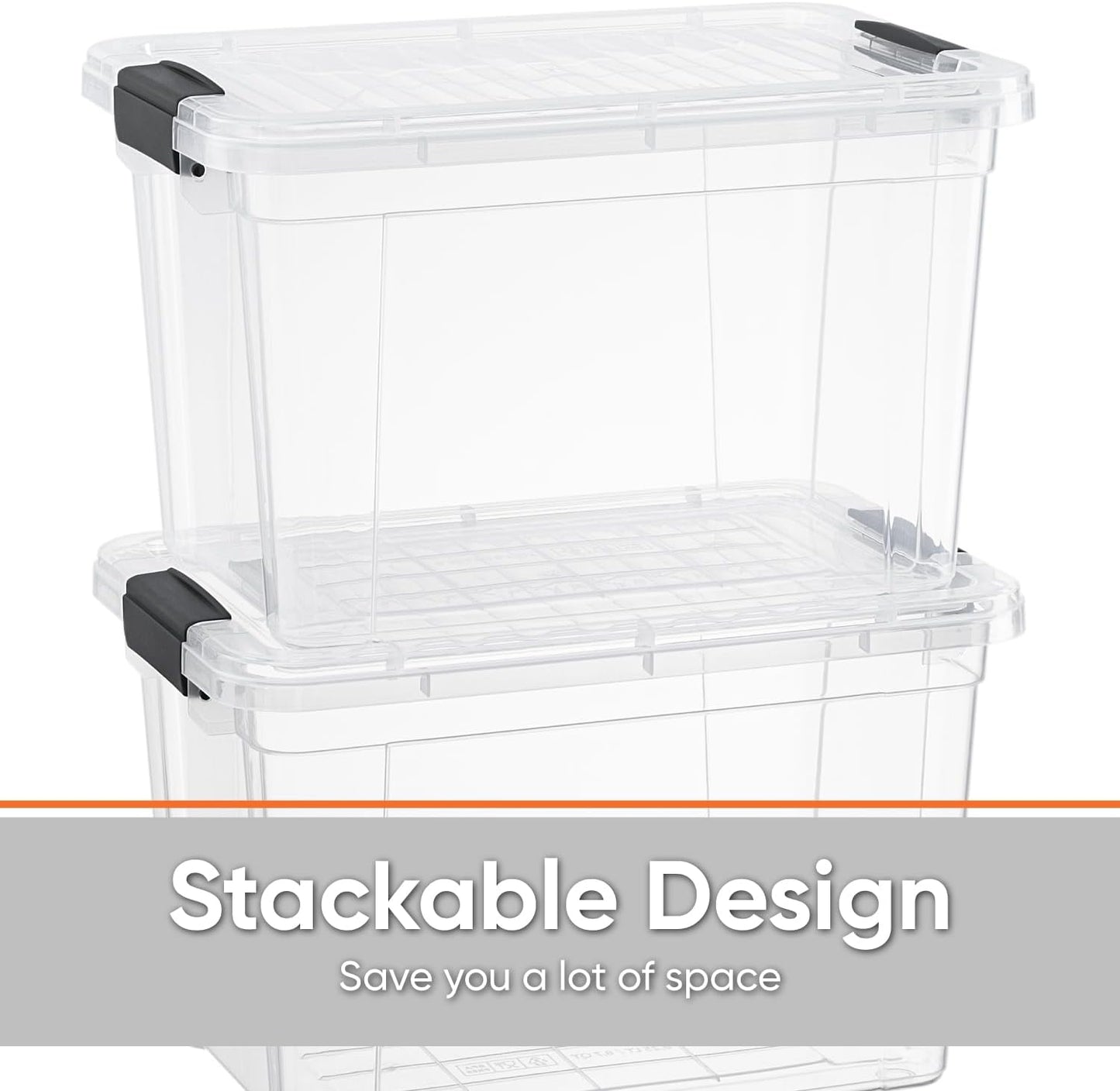 Superio Clear Storage Boxes with Lids, 26 Quart Plastic Container Bins for Organizing, Stackable Crates, BPA Free, Non Toxic, Odor Free, Organizers for Home, Office and Dorm, 6 Pack