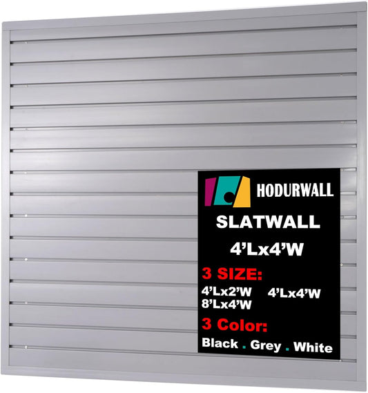 Slatwall Panels Garage Slat Wall Storage Systems 4'x4', Slat Wall Paneling Garage Wall Organizer, Grey Slat Board PVC Wall Panels Slatwall Displays Garage Tool Organizer Wall Mount Ladder Bike Rack