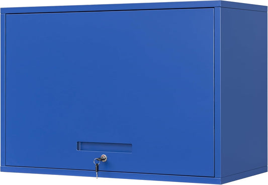 Yizosh Metal Garage Wall Cabinet with Doors and Shelves, Wall Mounted Metal Storage Cabinet, Floating Garage Tool Cabinet for Garage, Basement, Kitchen, Warehouse (Blue, 21.6" H)