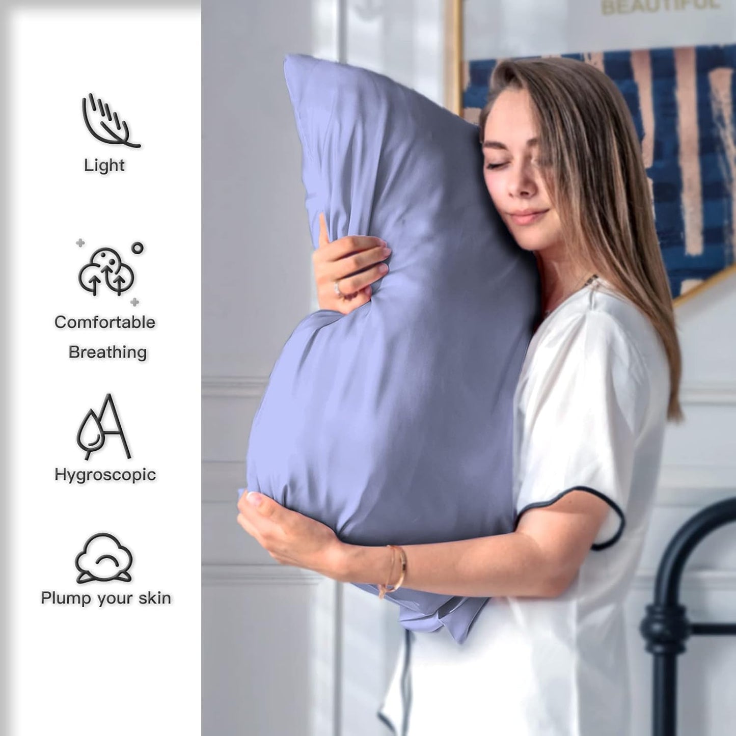Silk Pillowcase for Hair and Skin,Soft,Breathable and Sliky 100% Queen Silk Pillow Case Set of 2,Both Sides Natural Mulberry Silk Pillowcases with Hidden Zipper(Queen Size 20"X 30",2pcs)