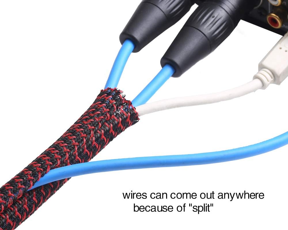 Alex Tech 10ft - 3/4 inch Cord Protector Wire Loom Tubing Cable Sleeve Split Sleeving For USB Cable Power Cord Audio Video Cable – Protect Cat From Chewing Cords - Blackred