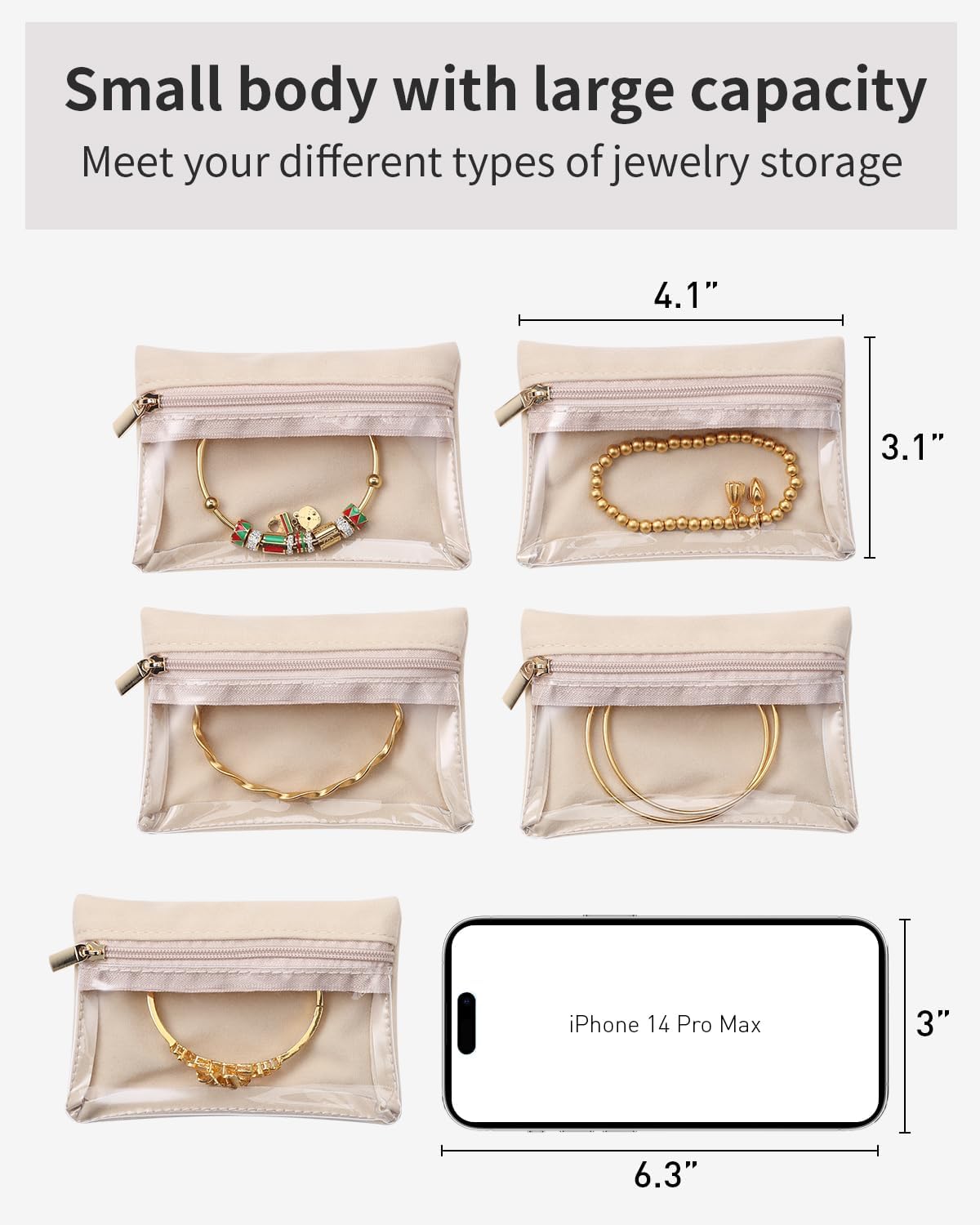 Vlando Velvet Jewelry Pouch with Zipper - Clear Travel Jewelry Bag Organizer for Business Trips & Gifts