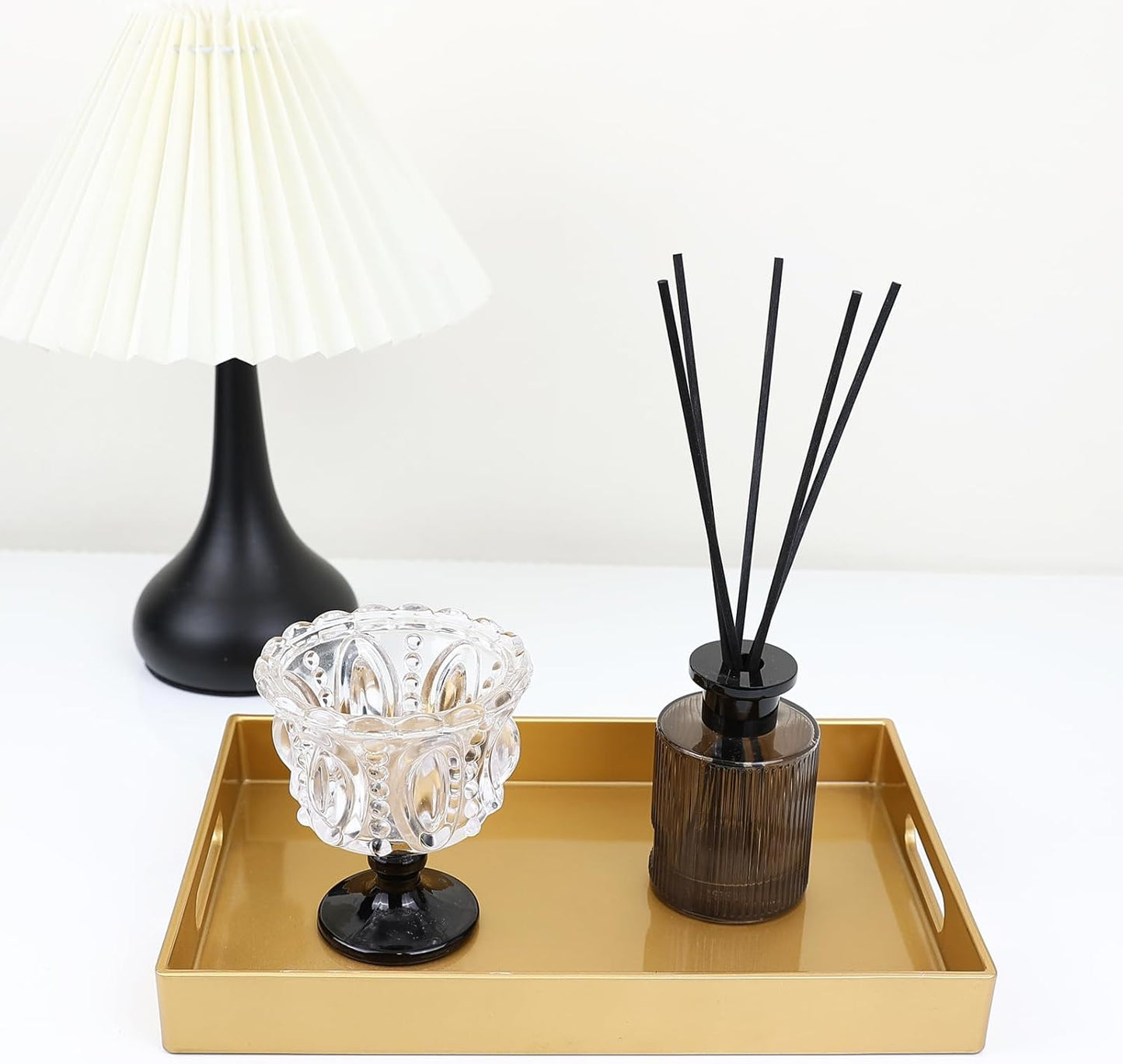 Spsyrine Gold Bathroom Vanity Tray with Handles for Dresser Tops, Countertop, Perfume Decorative Tray, 11.8” * 7.87” *1.37”