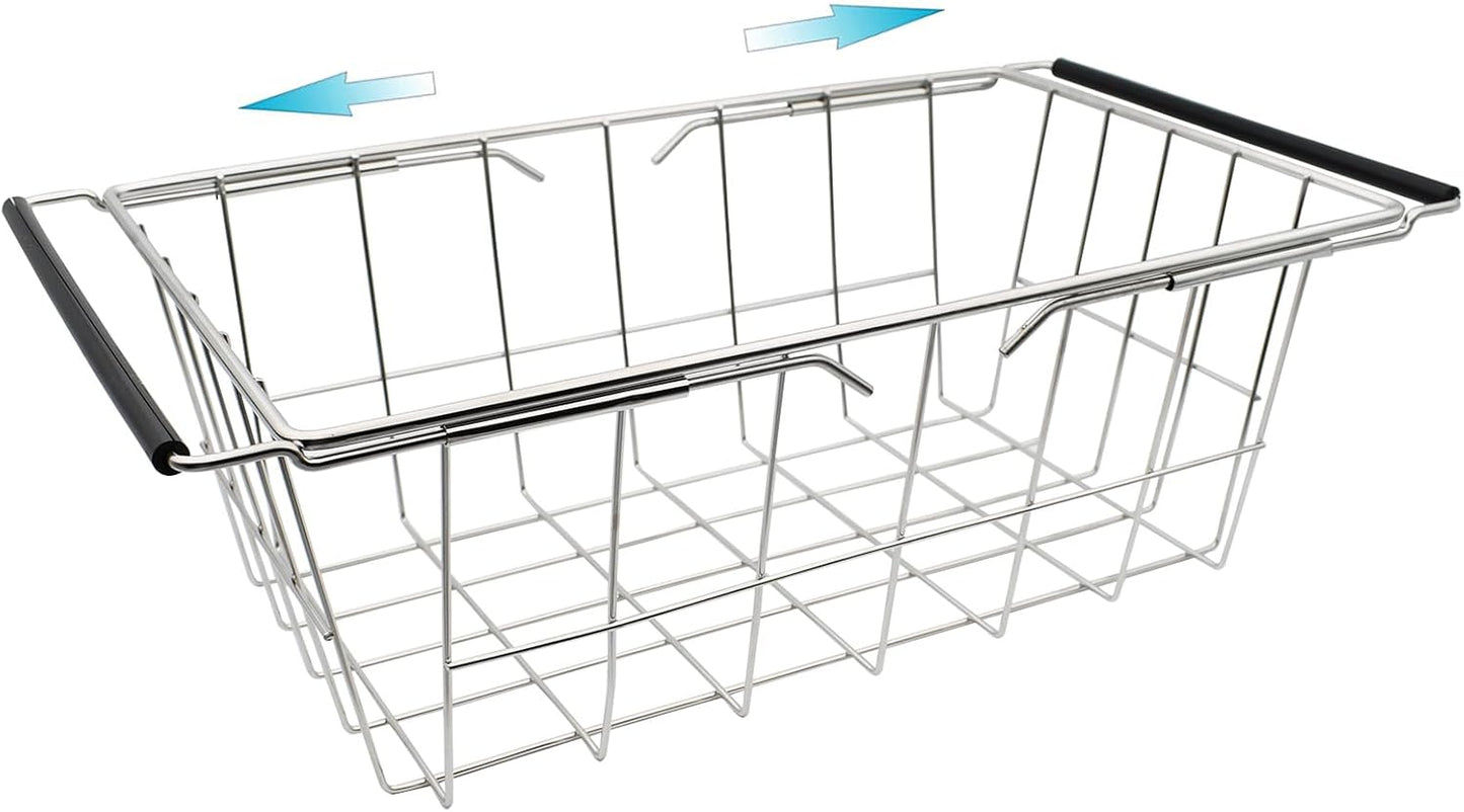 Orgneas Expandable Chest Freezer Basket, Stainless Steel Hanging Deep Freezer Organizer Bins Adjustable Handles (16.5" ~ 20") Wire Basket Storage Rack, Fits 5 Cu.FT and 7 Cu.Ft Chest Freezer