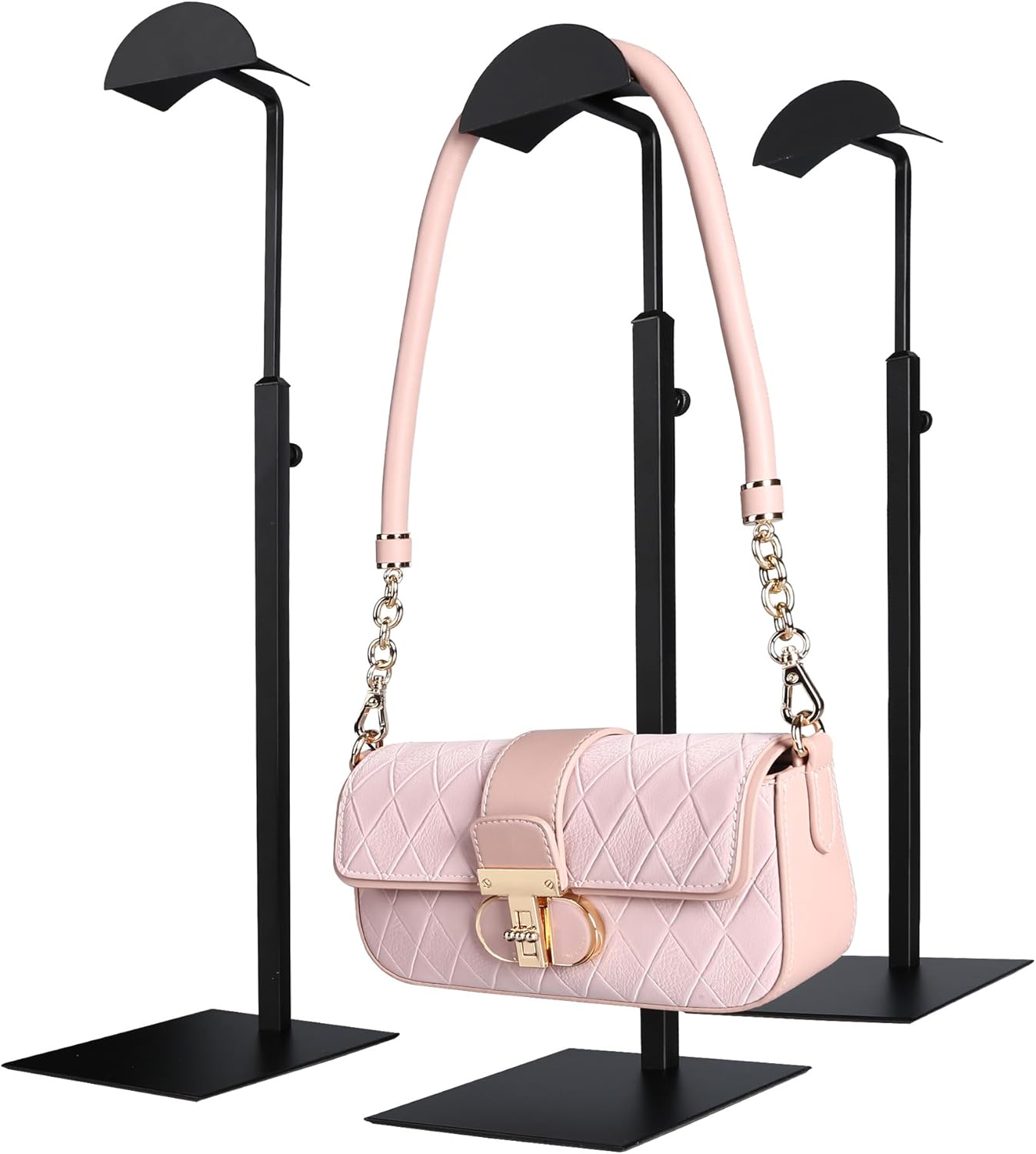 Purse Display Stand Adjustable Height Black Purse Rack for Handbags Necklaces Scarves Hats & Headphones 14" - 24" Purse Hanger Shelf for Retail Display