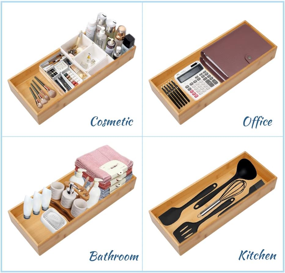 Bamboo Drawer Organizer - Kitchen Utensil Organizer Silverware Tray Cutlery Holder，Office Desk Supplies and Accessories (8.9x3x2.6 inch)