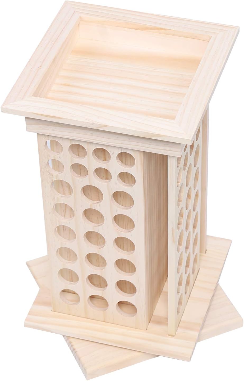 104-Hole Wooden Essential Oil Display Rack, 8 Tiers Rotating Pine Organizer for Home, Beauty Salon, Perfume Store, Hold 5ml & 15ml Bottles, Space-Saving Countertop Holder, Easy Access, 9.44*15.74in
