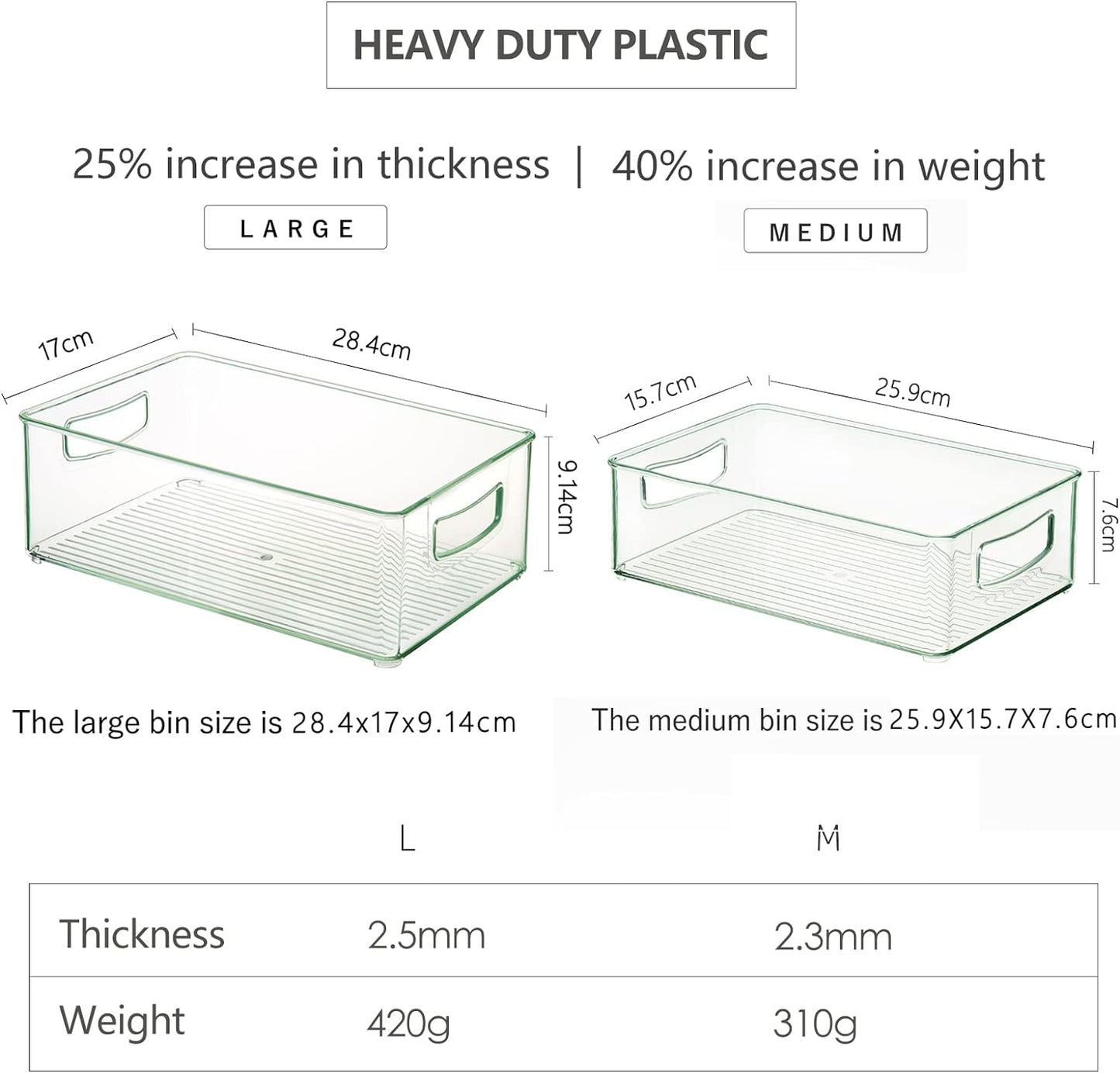 Hudgan Clear Storage Bins 8 Packs for Refrigerator, 4 Large Stackable Pantry Organizer Bins and 4 Medium Storage Plastic Containers for Home Edit, Kitchen, Freezer, Bathroom, Drawers, Shelves