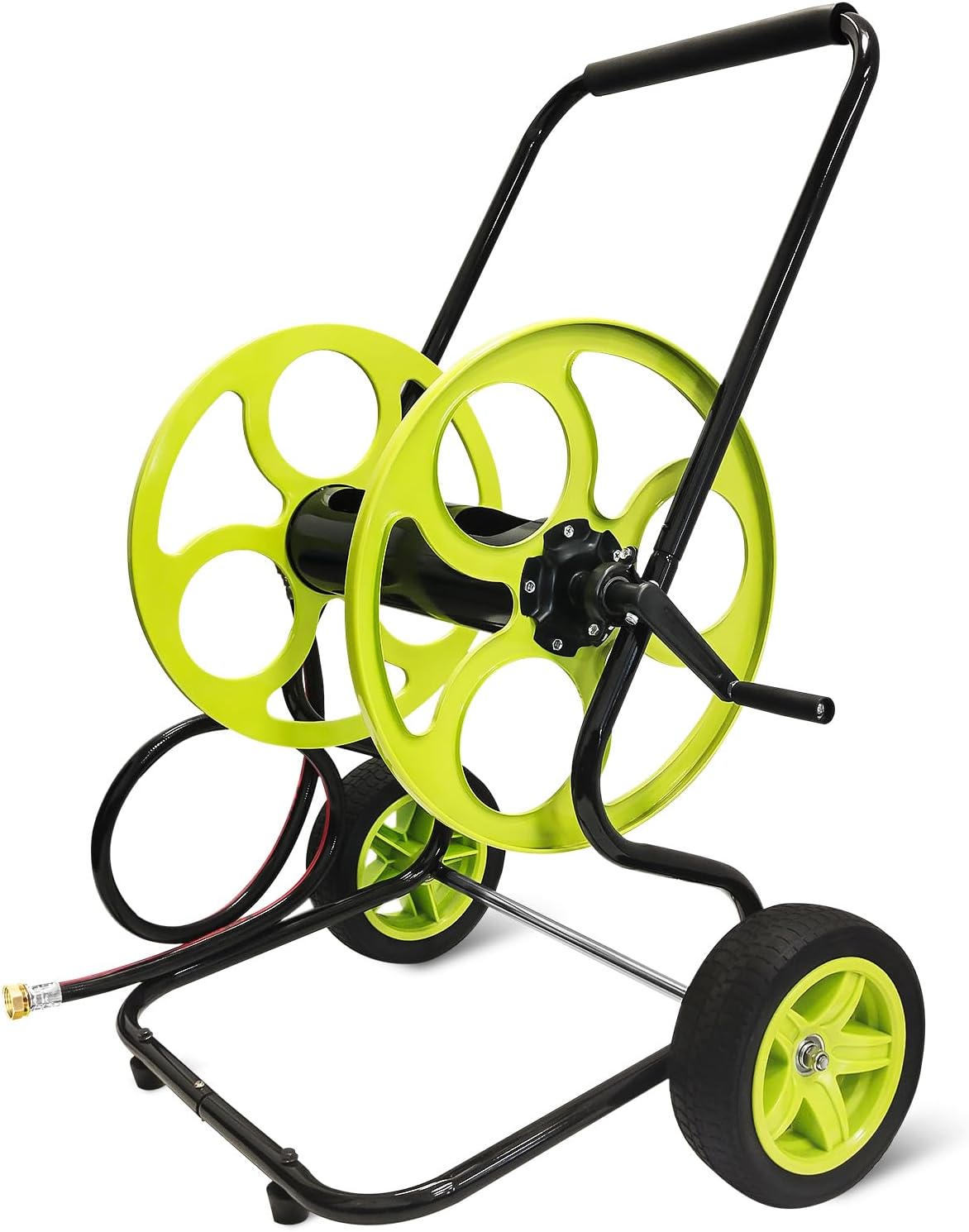 Stainless Steel Garden Hose Reel Cart - Heavy Duty, 10" Rubber Wheels, Holds 400 Feet of 5/8" Hose, For Yard/Lawn (With 5 FT Hose included)