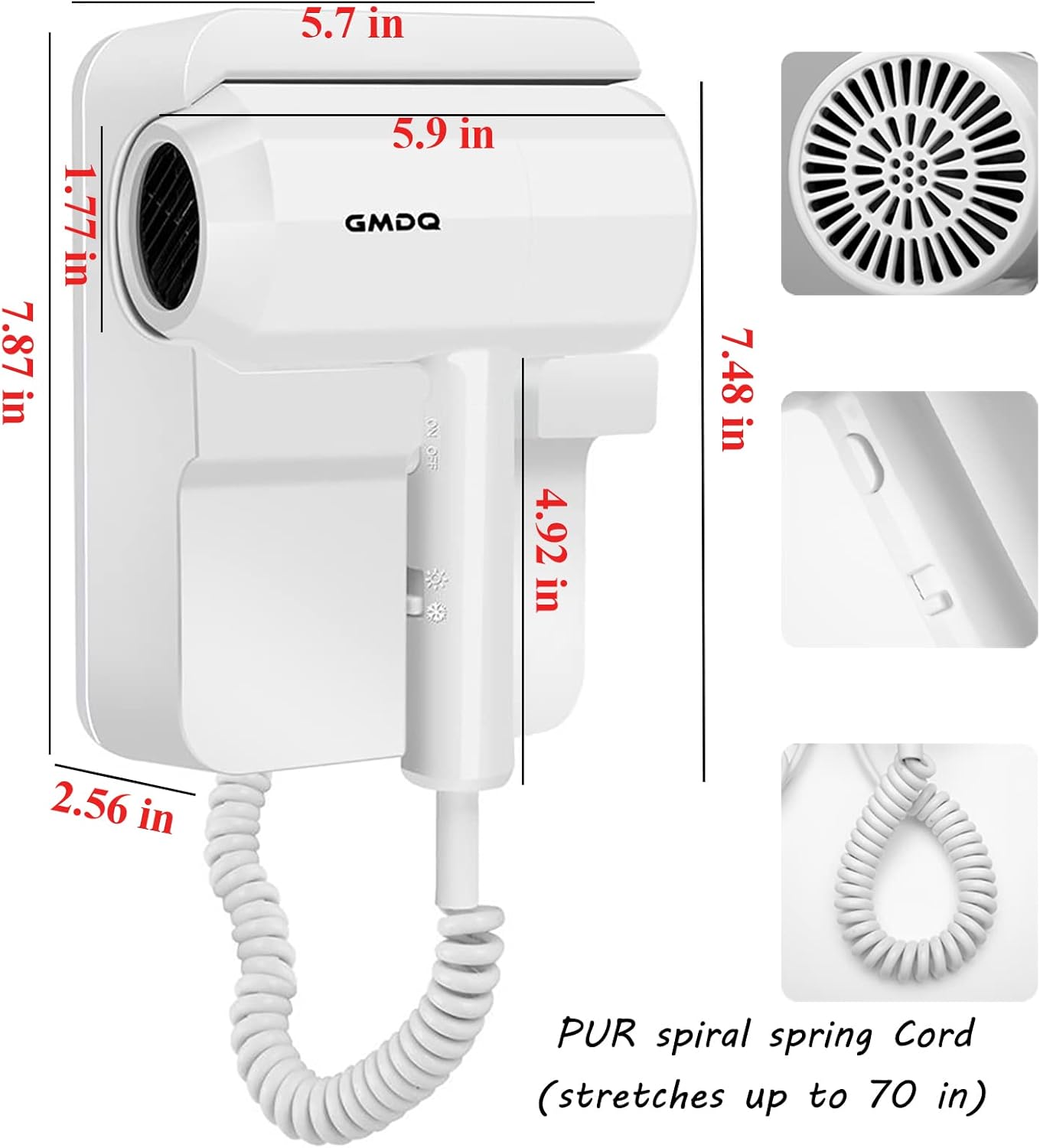 Hotel Wall Mounted Hair Dryer for Bathroom,Restroom Professional Blow Dryer,with Stand Rack,Specialised Motor for Salon,Fast Drying - Gifts【Massage Comb, Screws+ Adhesive】 110V