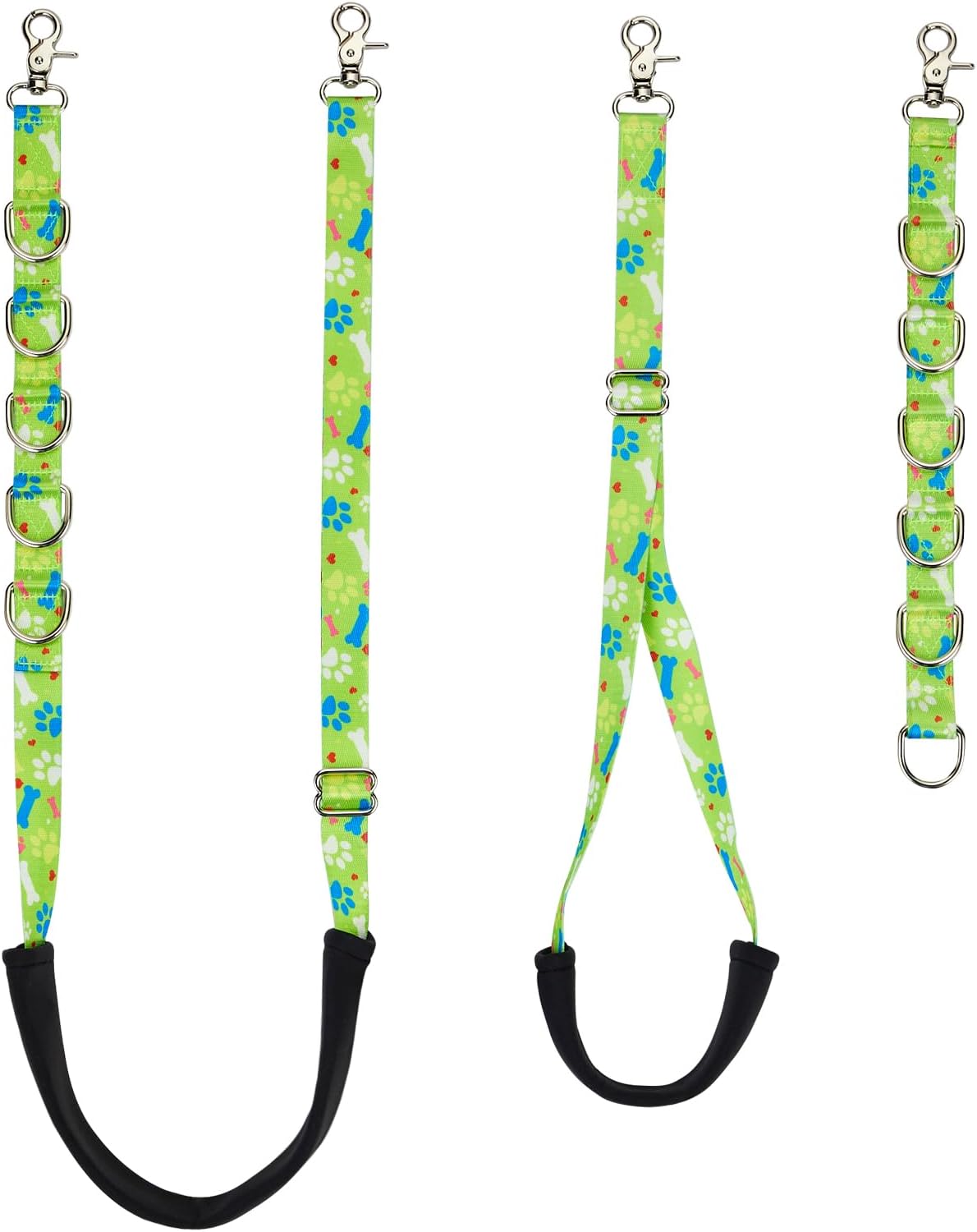 Dog Grooming Belly Straps – Adjustable Grooming Loops with Cute Paw & Bone Pattern – Pet Grooming Belly Support Band Table Accessories for Small to Large Dogs(Green)