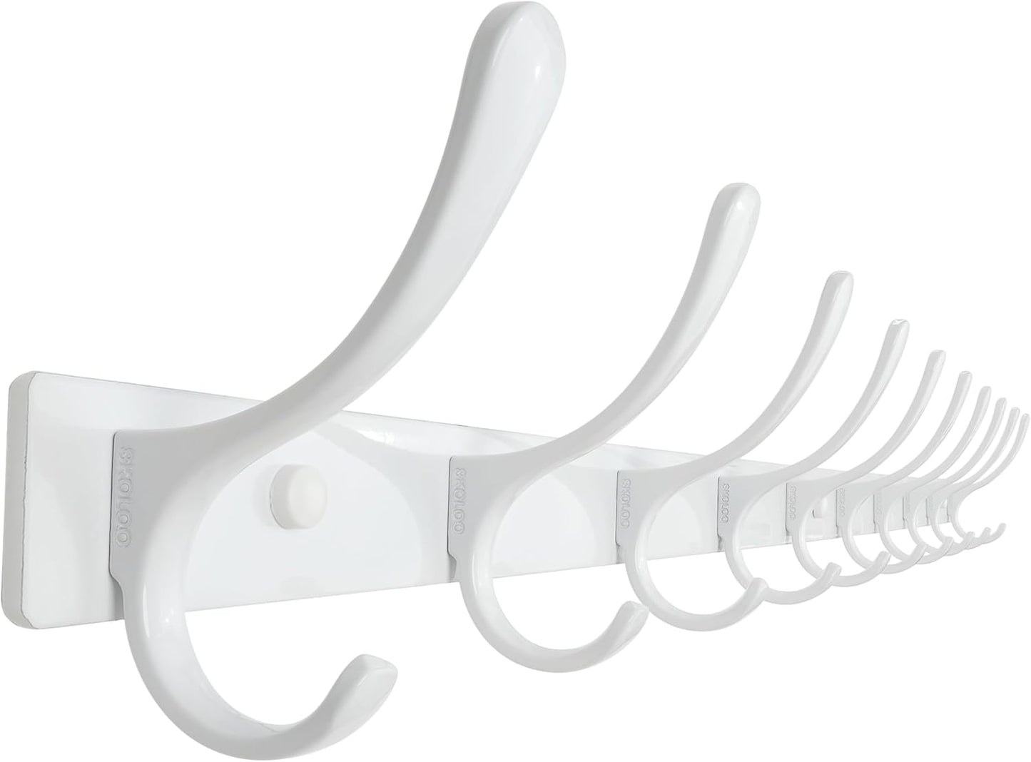 SKOLOO Wall Mounted Coat Rack - 10 Hooks, Heavy Duty, Stainless Steel, Metal Wall Hangers, Sturdy Coat Hooks for Hanging Coats, Jacket, Clothes, Hat, White