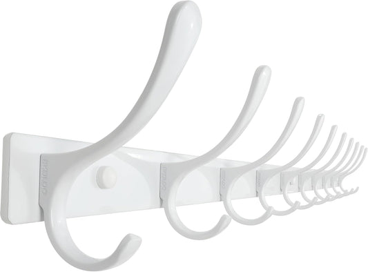 SKOLOO Wall Mounted Coat Rack - 10 Hooks, Heavy Duty, Stainless Steel, Metal Wall Hangers, Sturdy Coat Hooks for Hanging Coats, Jacket, Clothes, Hat, White