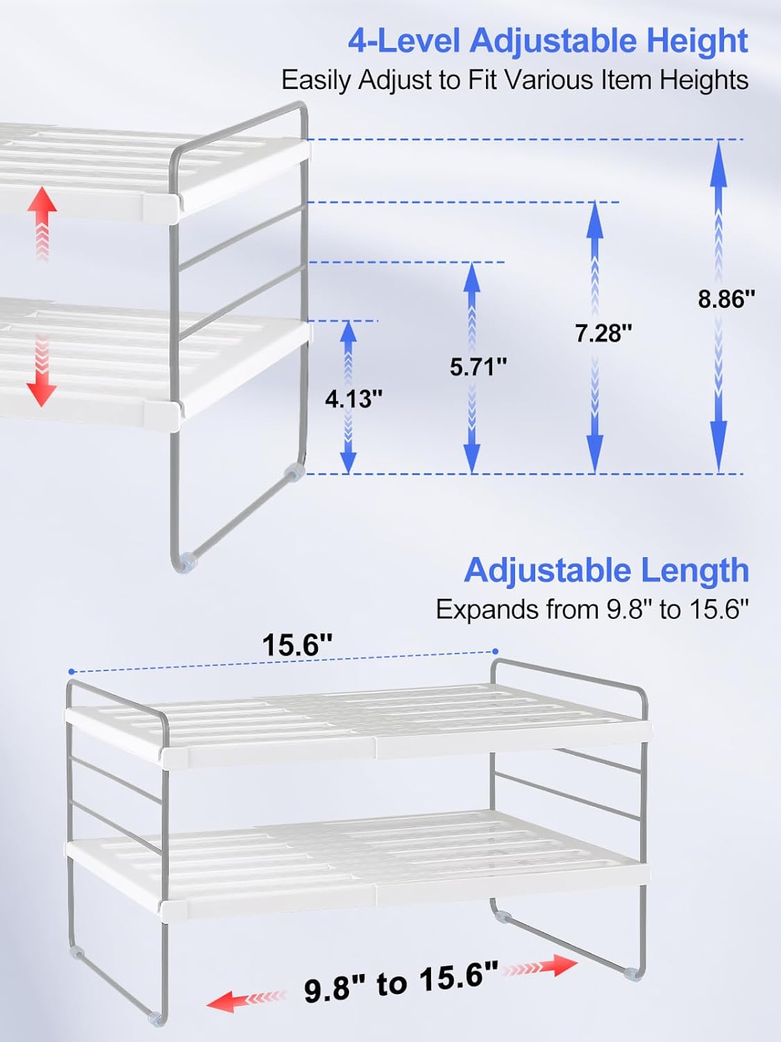 Cirhy Pantry Organizers and Storage,3 Tiers Expandable Foil and Plastic Wrap Organizer, Adjustable Kitchen Cabinet Shelf Organizer, Shelves Storage Rack for Cabinet Countertop (9.8" To 15.6" L)