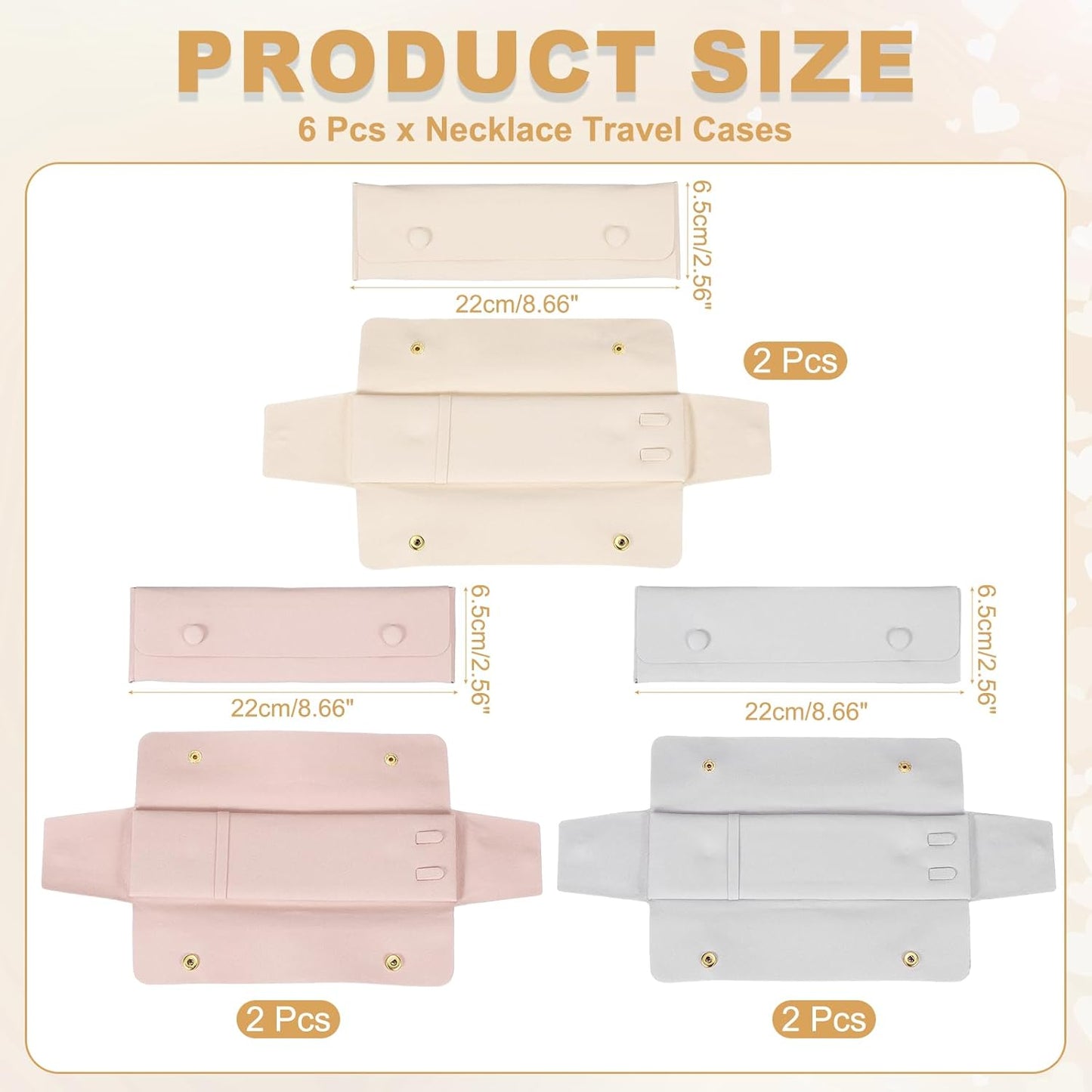 uxcell 6 Pcs Microfiber Necklace Travel Case, Necklace Pouch Storage Bag Microfiber Jewelry Travel Organizer Tangle Free for Women Gift, Pink/Gray/White
