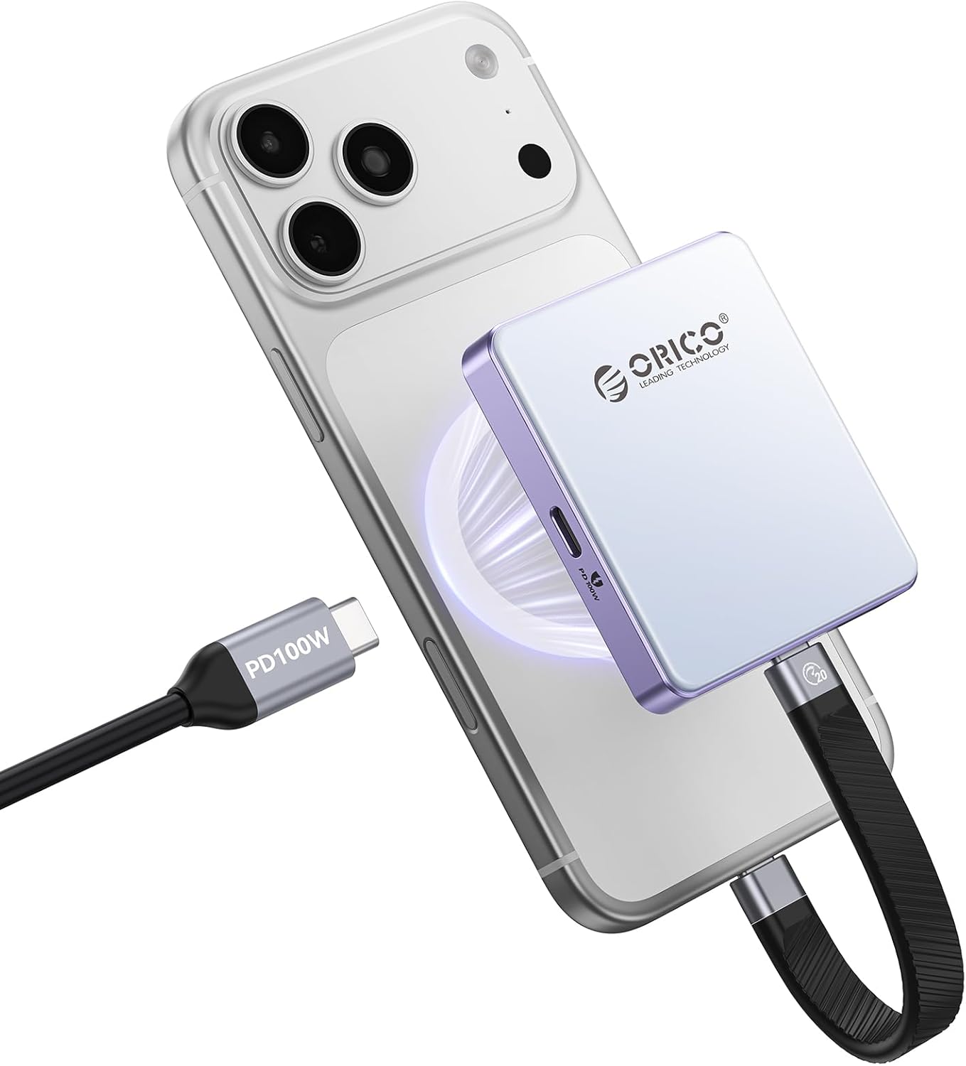 ORICO 10Gbps Magnetic M.2 NVMe SSD Enclosure with PD100W Charging Port 4K ProRes Recording Max 2TB for iPhone 17/16/15 Pro/Pro Max/Plus Support SSD Size 2230/2242 B+M M-Key Diskless AP42P (Blue)