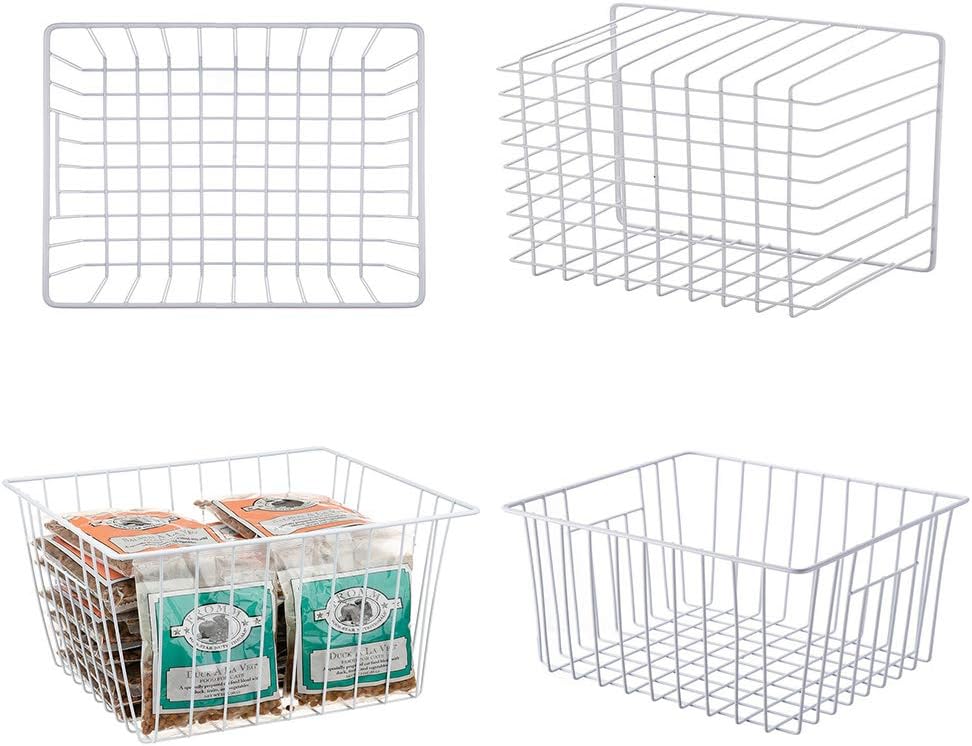 Freezer Wire Baskets Storage Organizer, Household Storage Metal Wire Bins for Kitchen, Pantry, Cabinet, Bathroom, Bedroom - Pearl White (3, 11in x 10in x 5.5in)