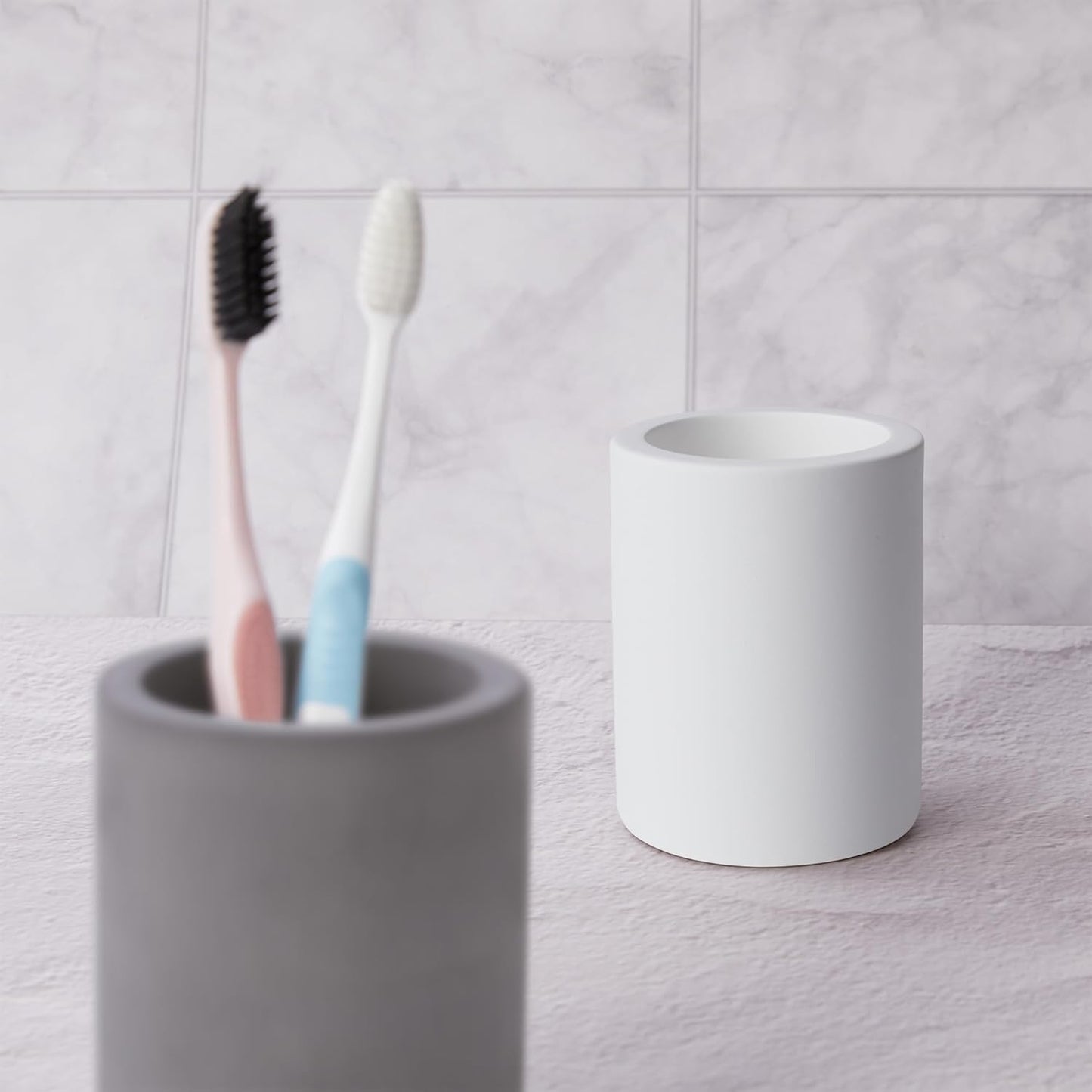 Drying Stone Toothbrush Holder, Diatomite Toothbrush Cup for Bathroom Counter, Quick Drying Electric Toothbrush and Toothpaste Holder Bathroom Organizer, White