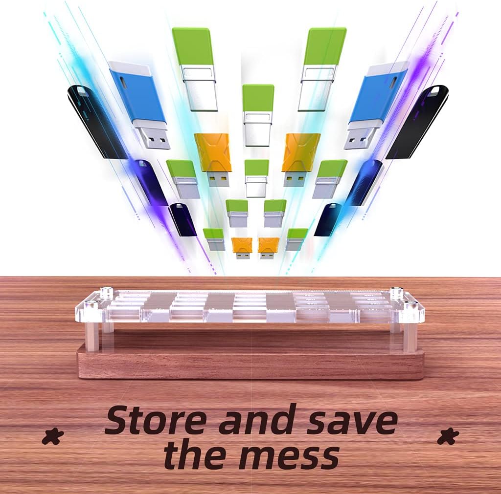 20 Slots Wooden Memory USB Flash Disk Card Case, TF Card Box and Micro SD Drive Card Holder Desk, U-Shield Memory Storage Racks