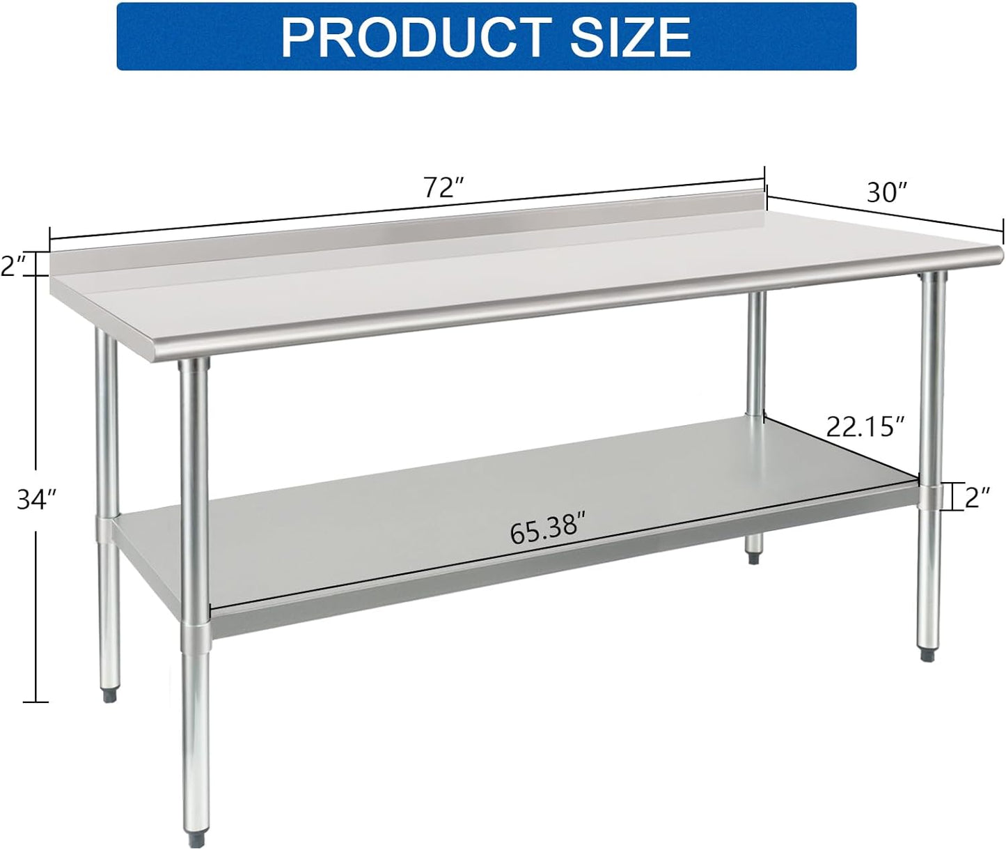 HARDURA Stainless Steel Prep & Work Table 30 x 72 Inches NSF Heavy Duty Commercial with Undershelf and Backsplash, Galvanized Legs for Commercial Food Prep