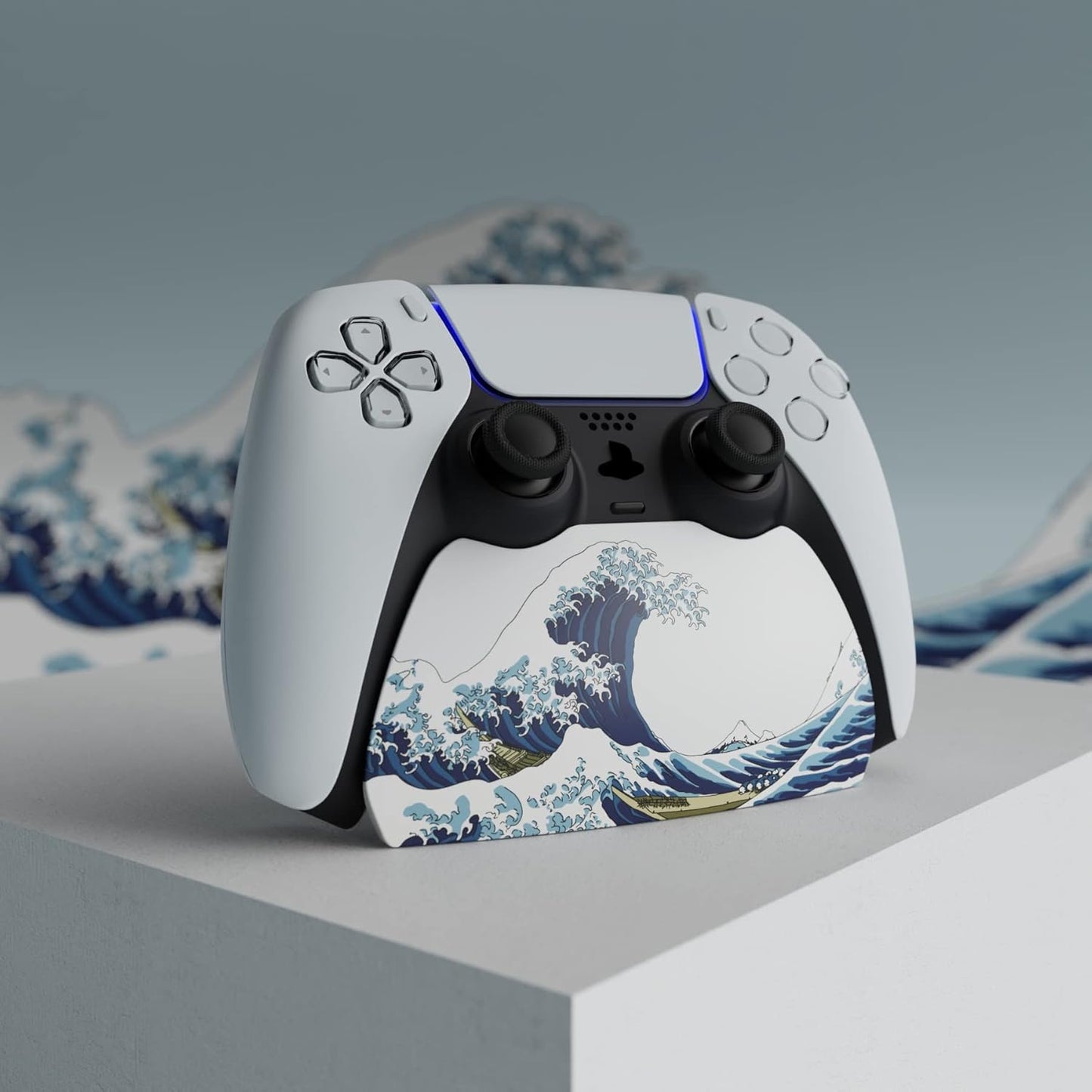 PlayVital The Great Wave Controller Display Stand for ps5, Gamepad Accessories Desk Holder for ps5 Controller with Rubber Pads